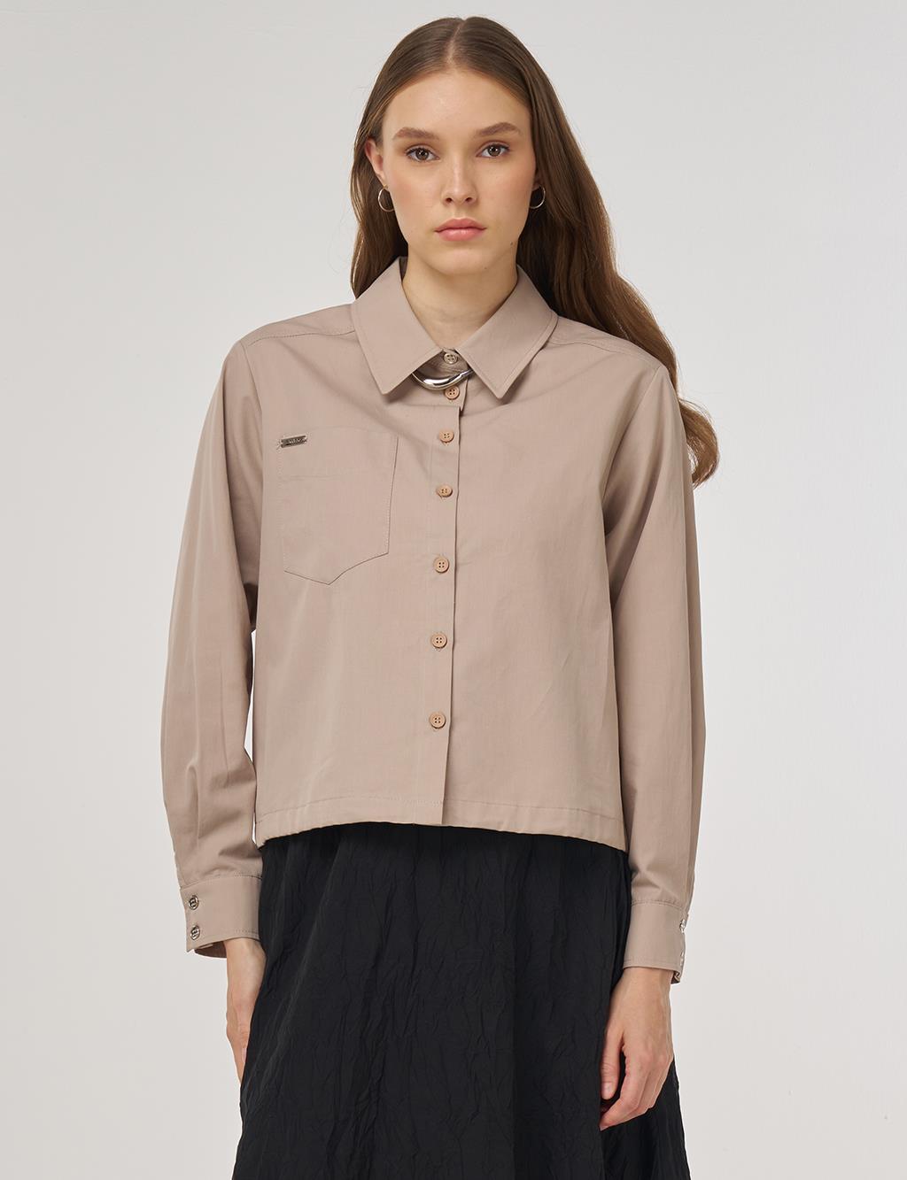 100% Cotton Single-Pocket Blouse Mink