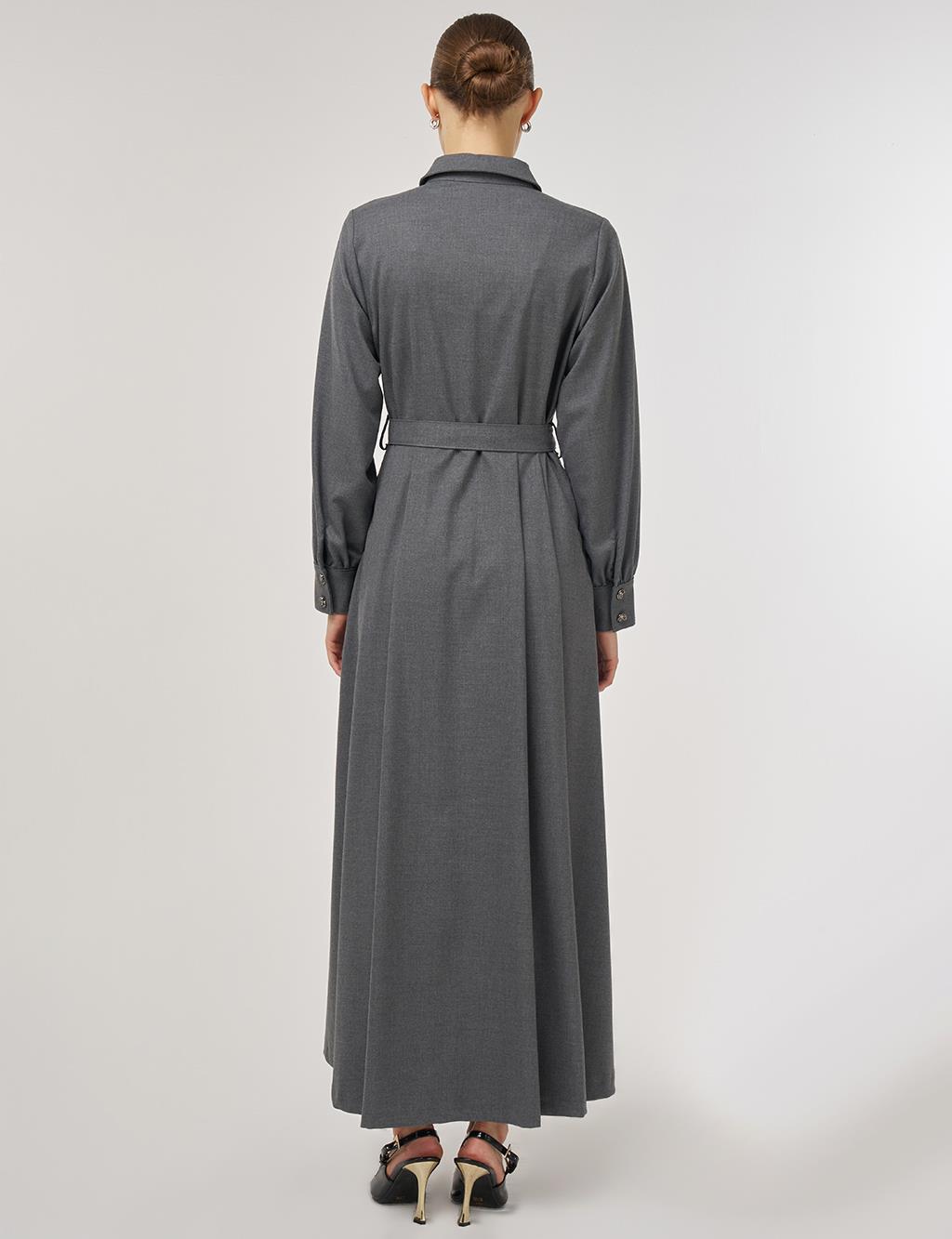Button Detail Viscose Dress Gray