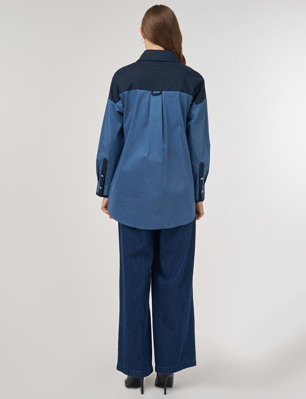Color Block Cotton Tunic Indigo