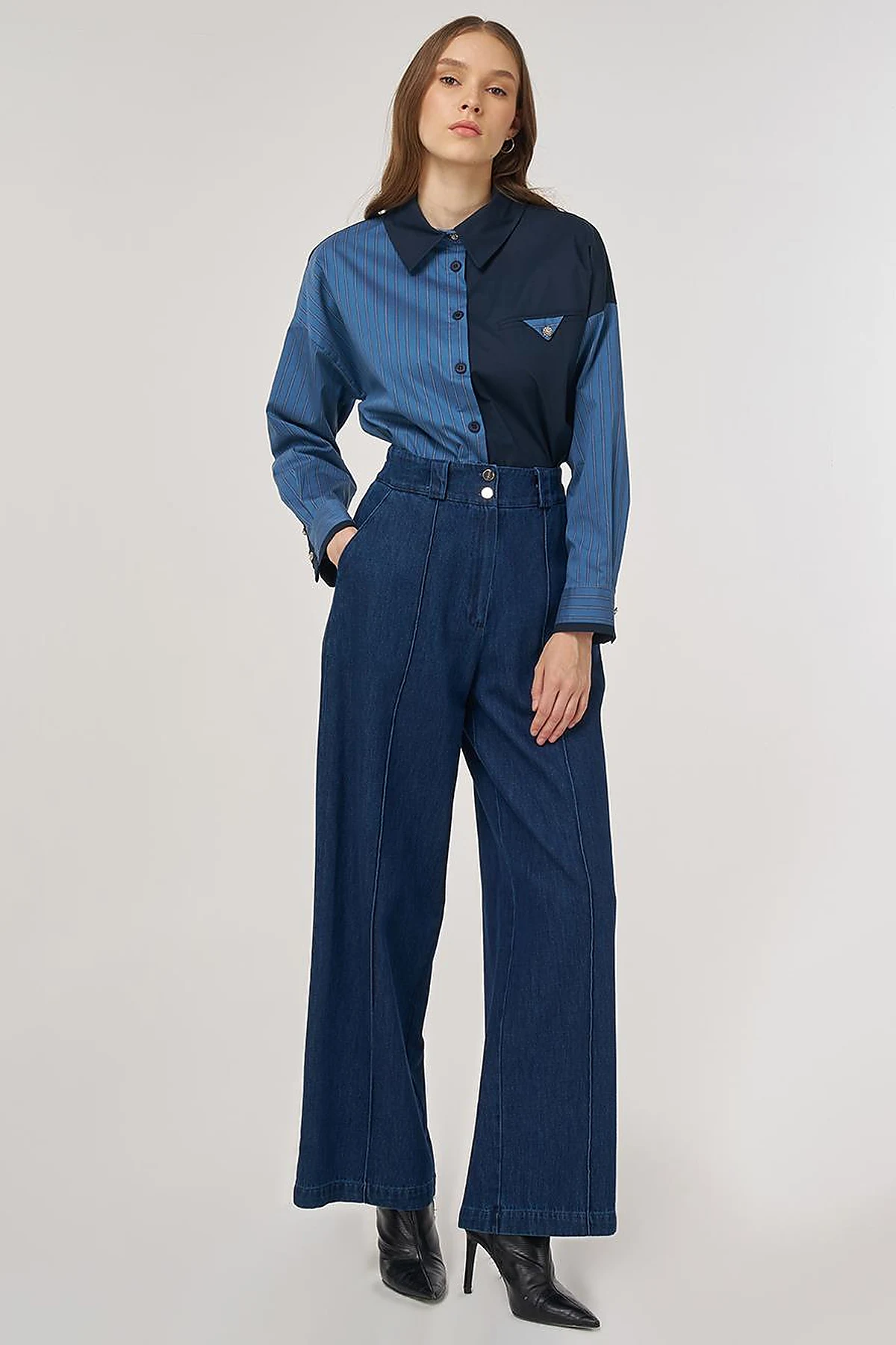 Chima Seam-Stitched Marine Fit Denim Pants Navy