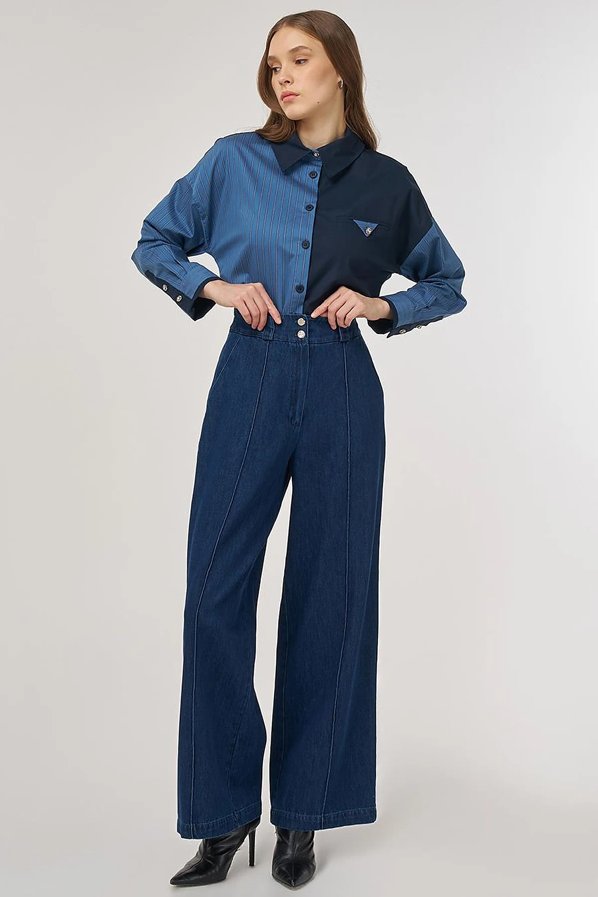 Chima Seam-Stitched Marine Fit Denim Pants Navy