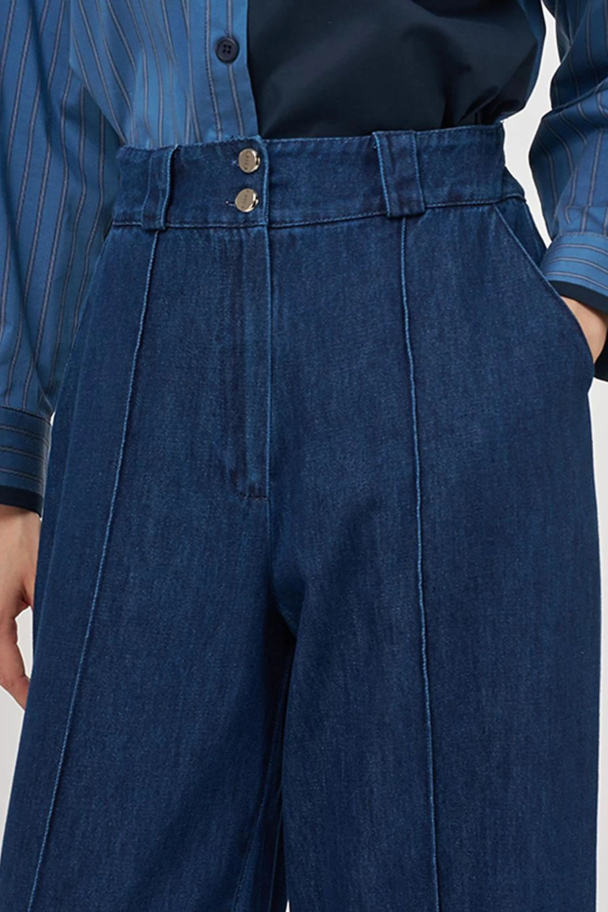 Chima Seam-Stitched Marine Fit Denim Pants Navy
