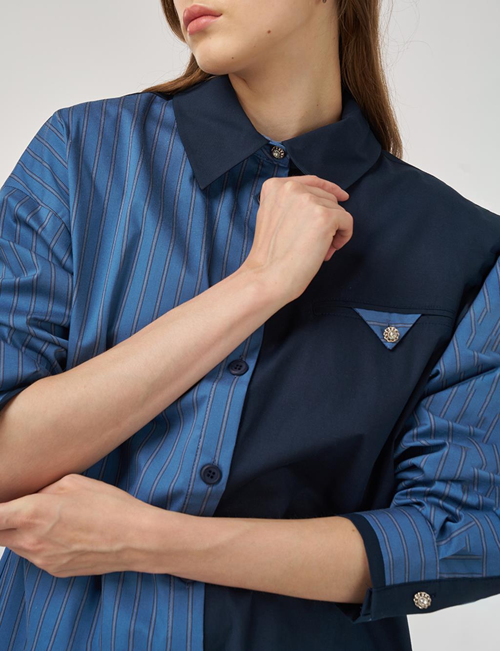 Color Block Cotton Tunic Indigo