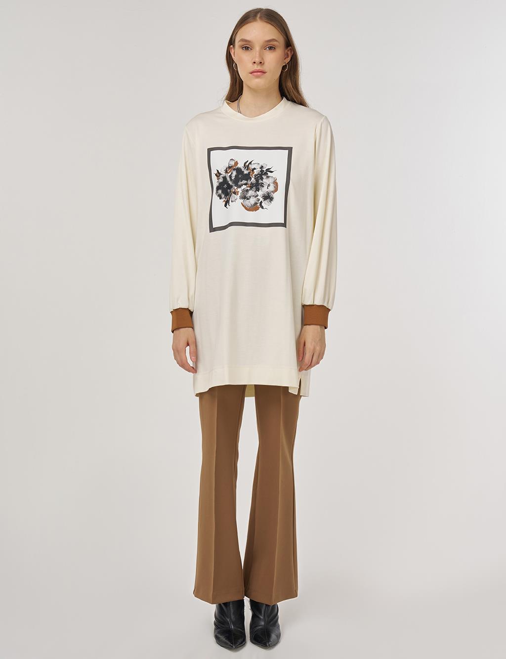 Graphic Printed Rayon Sweatshirt Ecru