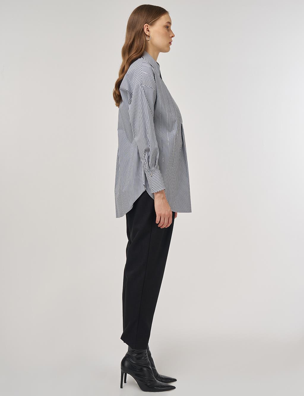 Çizgi Desen Pamuklu Tunik Lacivert 