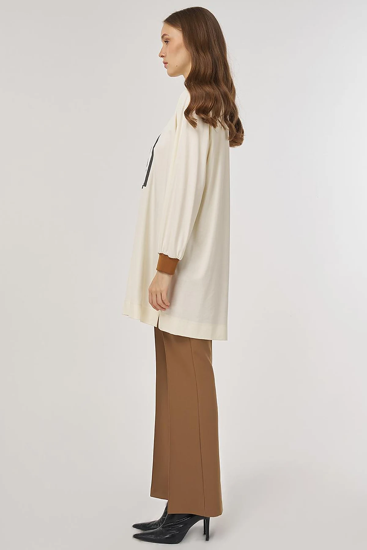 Graphic Printed Rayon Sweatshirt Ecru