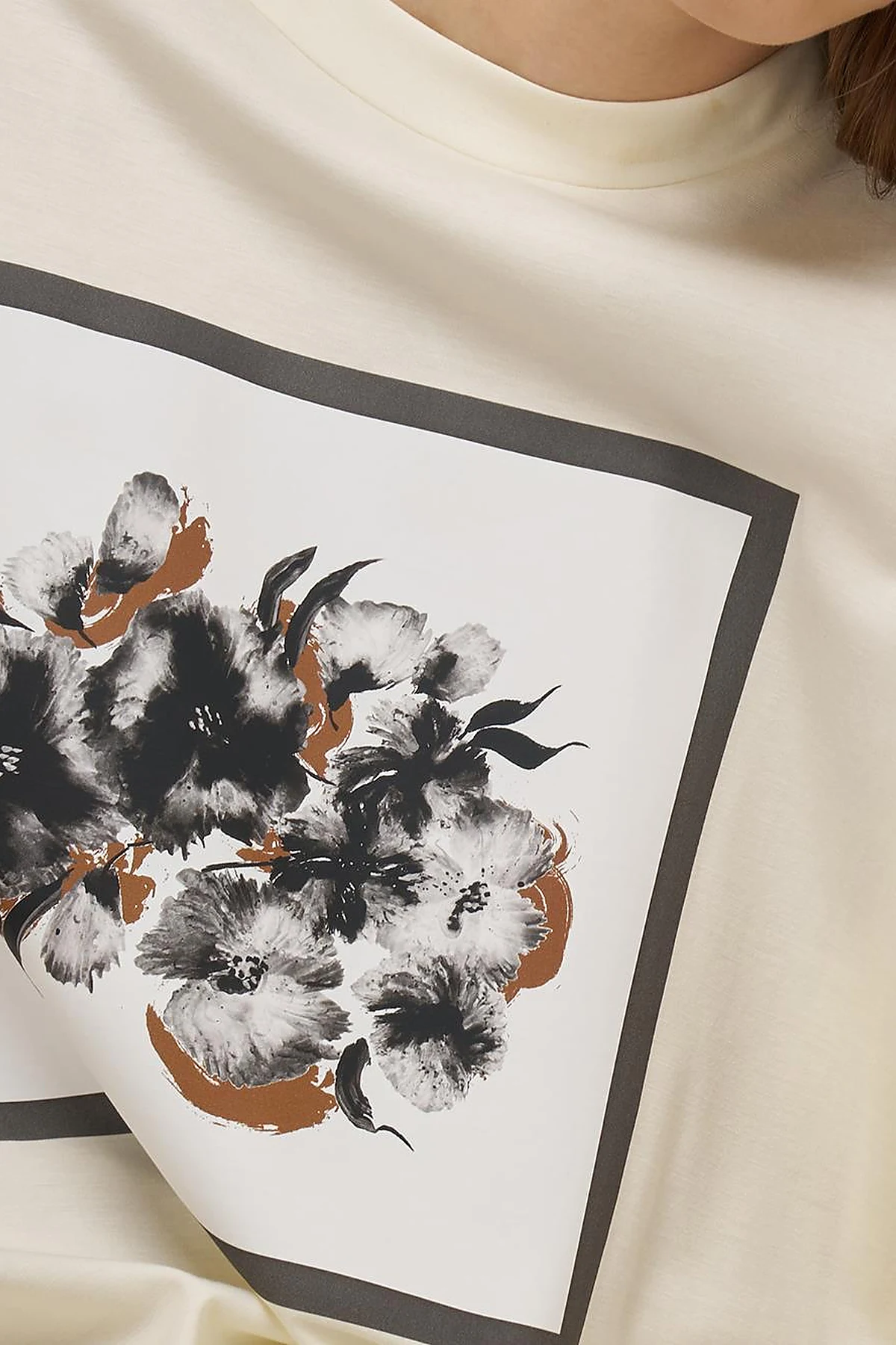 Graphic Printed Rayon Sweatshirt Ecru