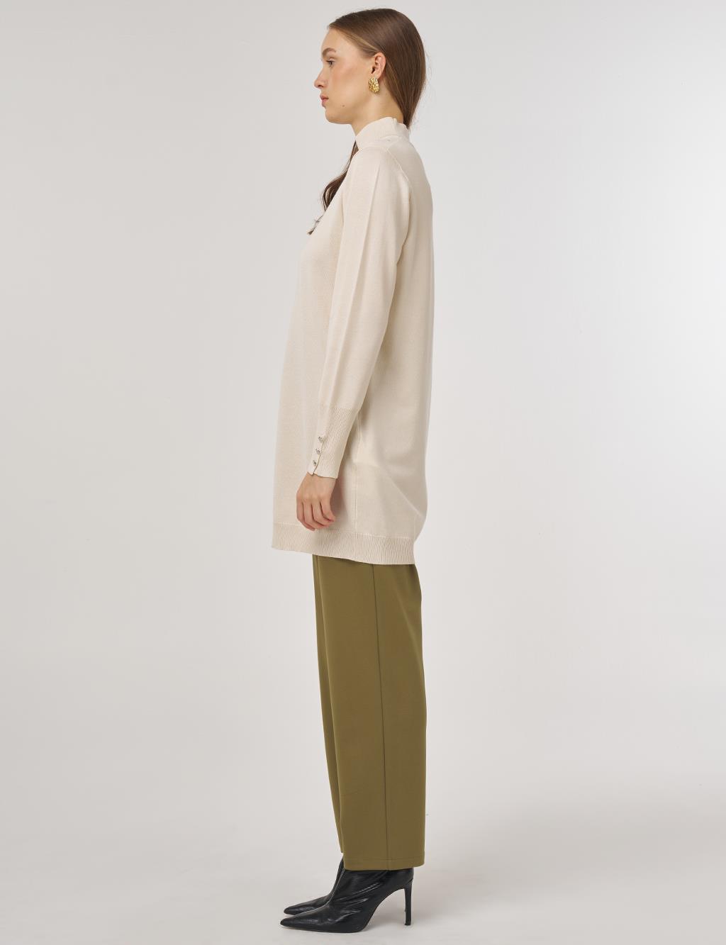 Turtleneck Basic Knit Tunic Cream