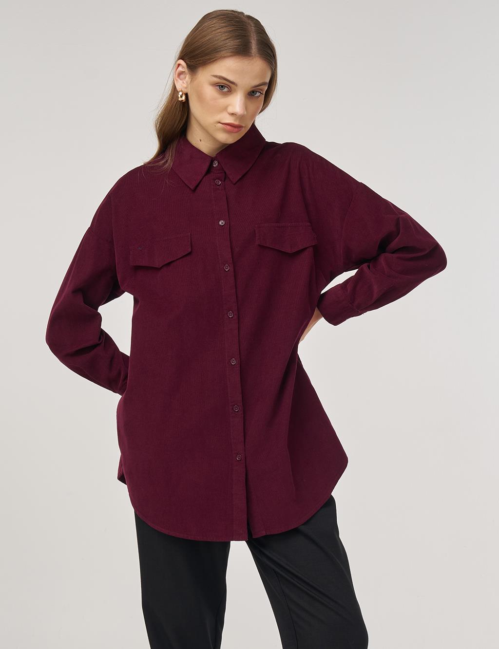Kapak Cepli Kadife Tunik Bordo