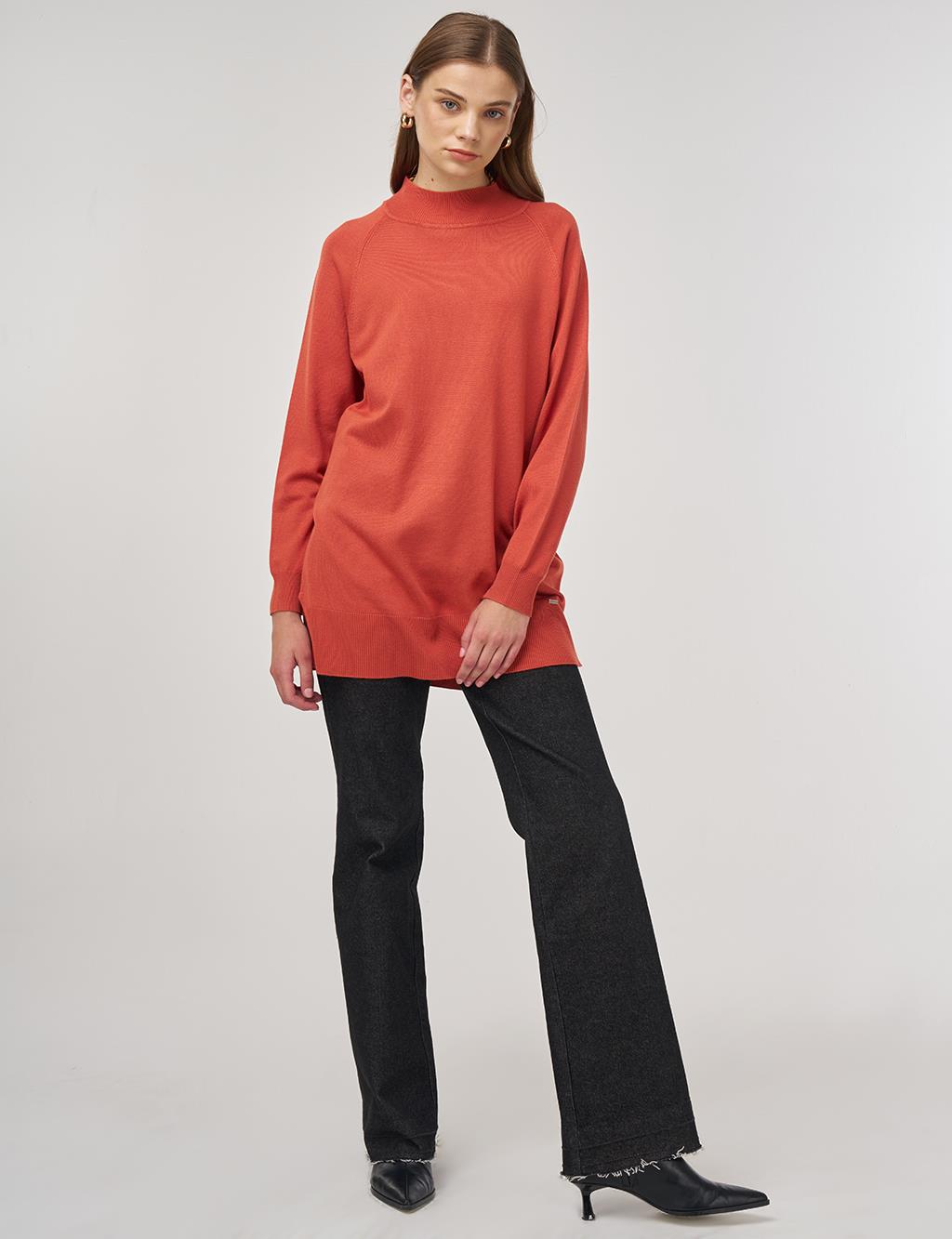 Half Turtleneck Knit Tunic Terracotta
