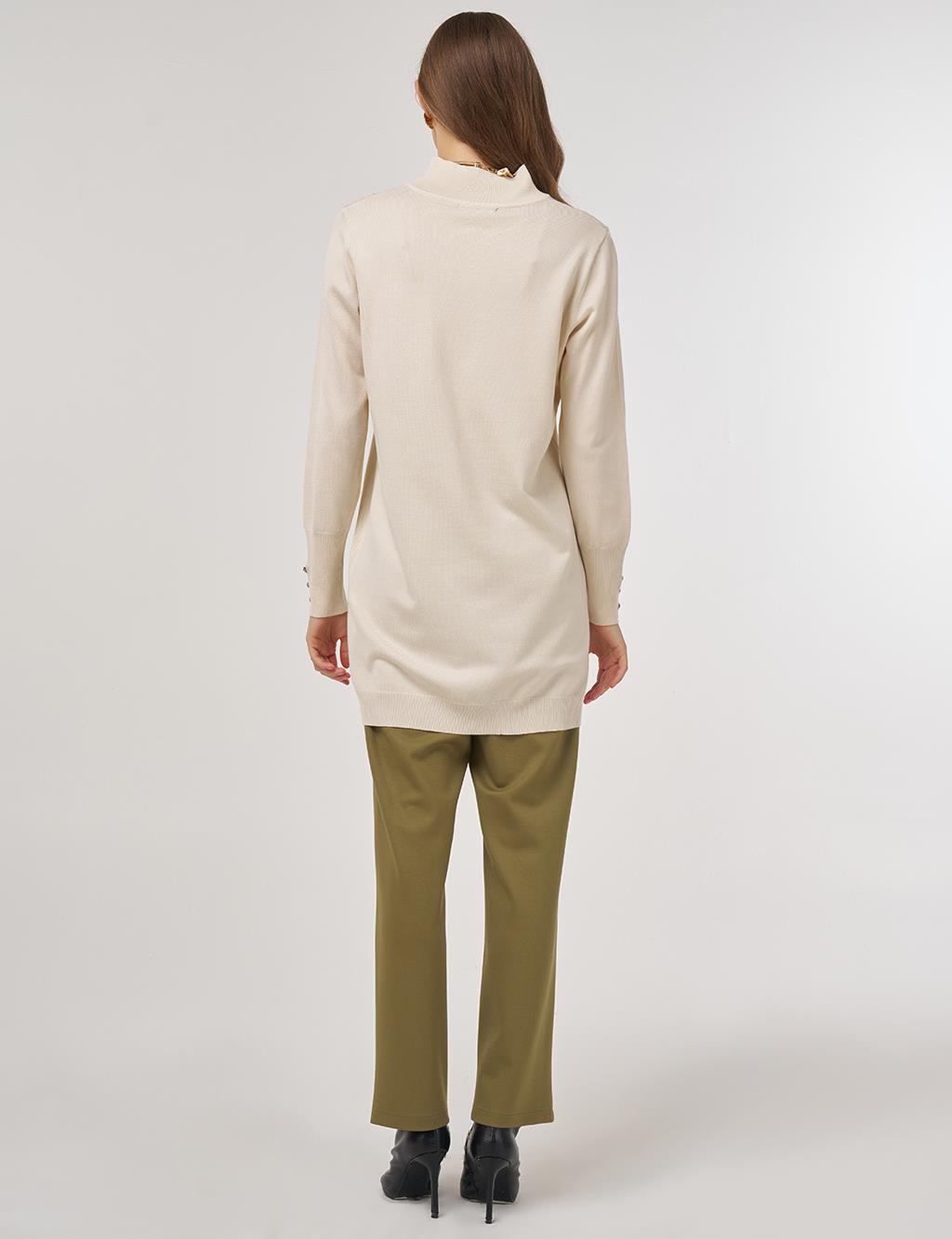 Turtleneck Basic Knit Tunic Cream