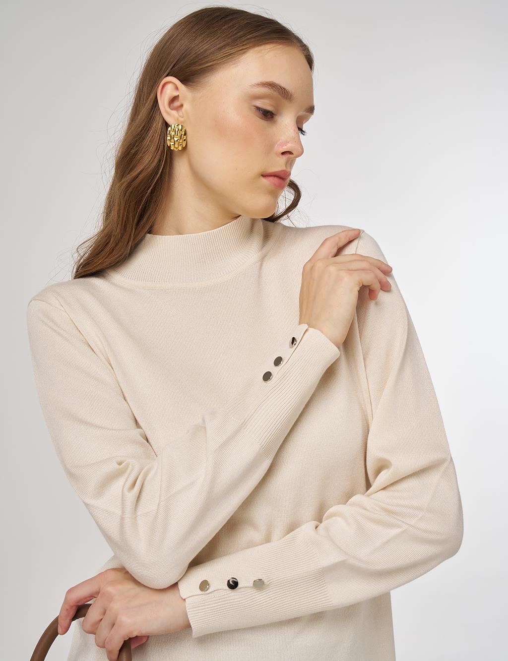 Turtleneck Basic Knit Tunic Cream