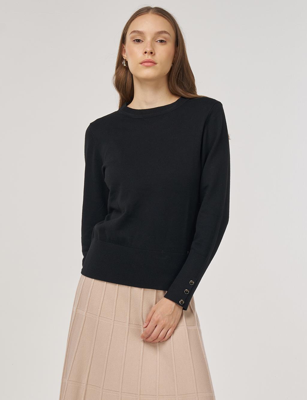Button-Detail Knit Sweater Black
