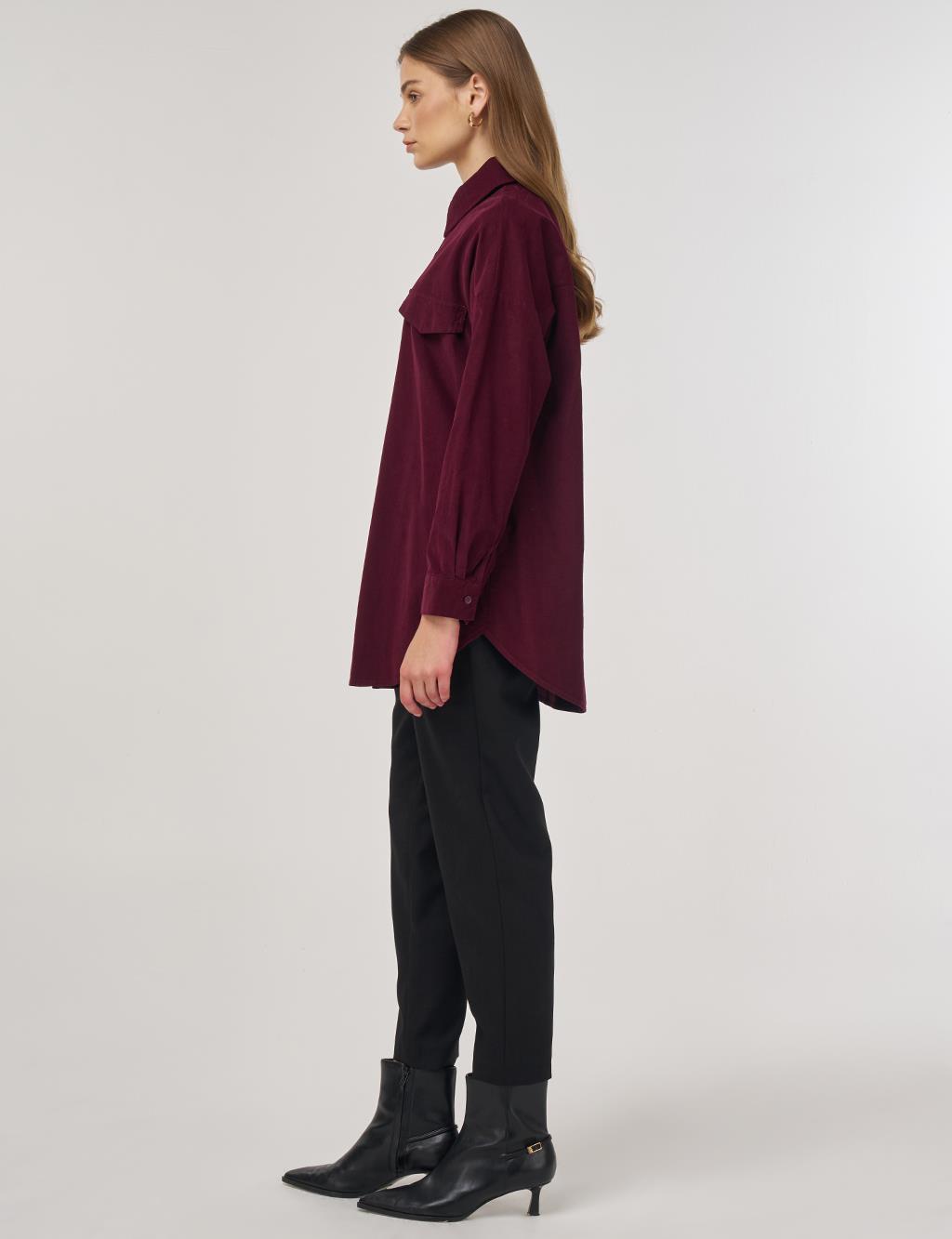 Kapak Cepli Kadife Tunik Bordo