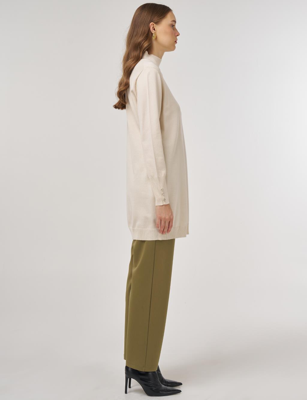 Turtleneck Basic Knit Tunic Cream