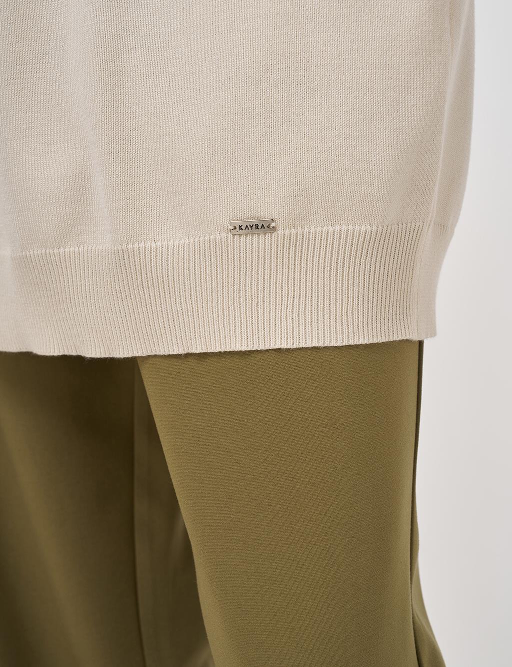 Turtleneck Basic Knit Tunic Cream