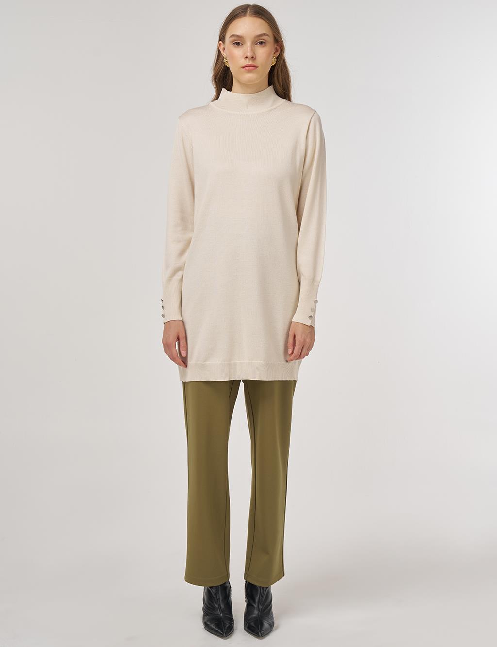 Turtleneck Basic Knit Tunic Cream