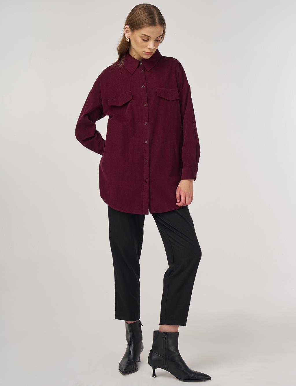 Kapak Cepli Kadife Tunik Bordo