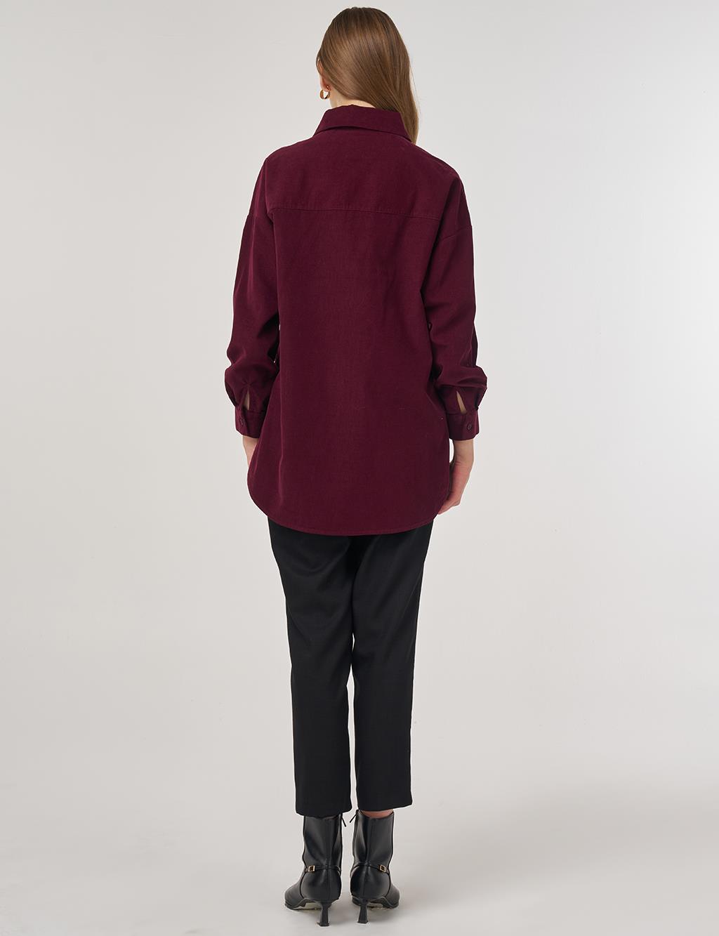 Kapak Cepli Kadife Tunik Bordo
