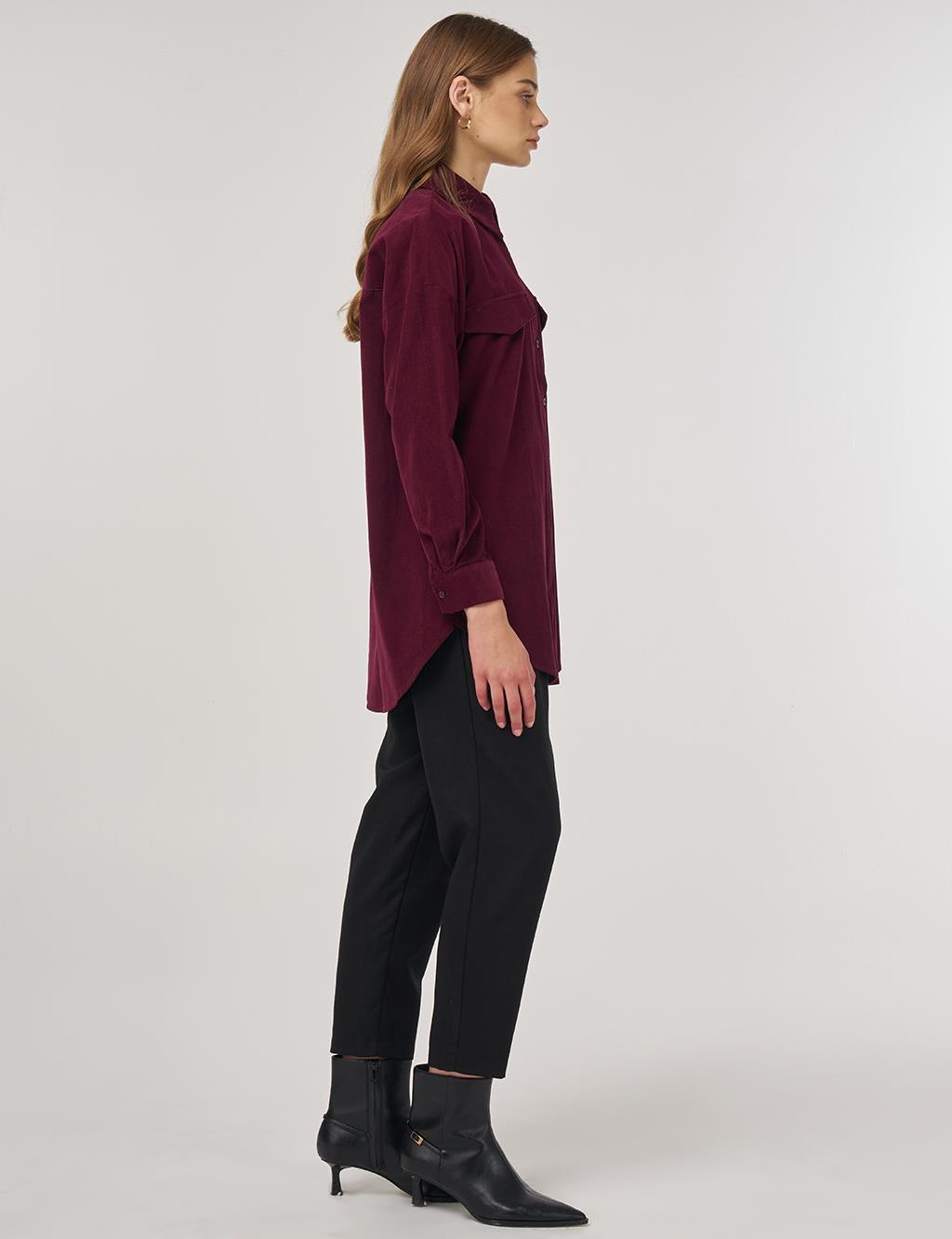 Kapak Cepli Kadife Tunik Bordo
