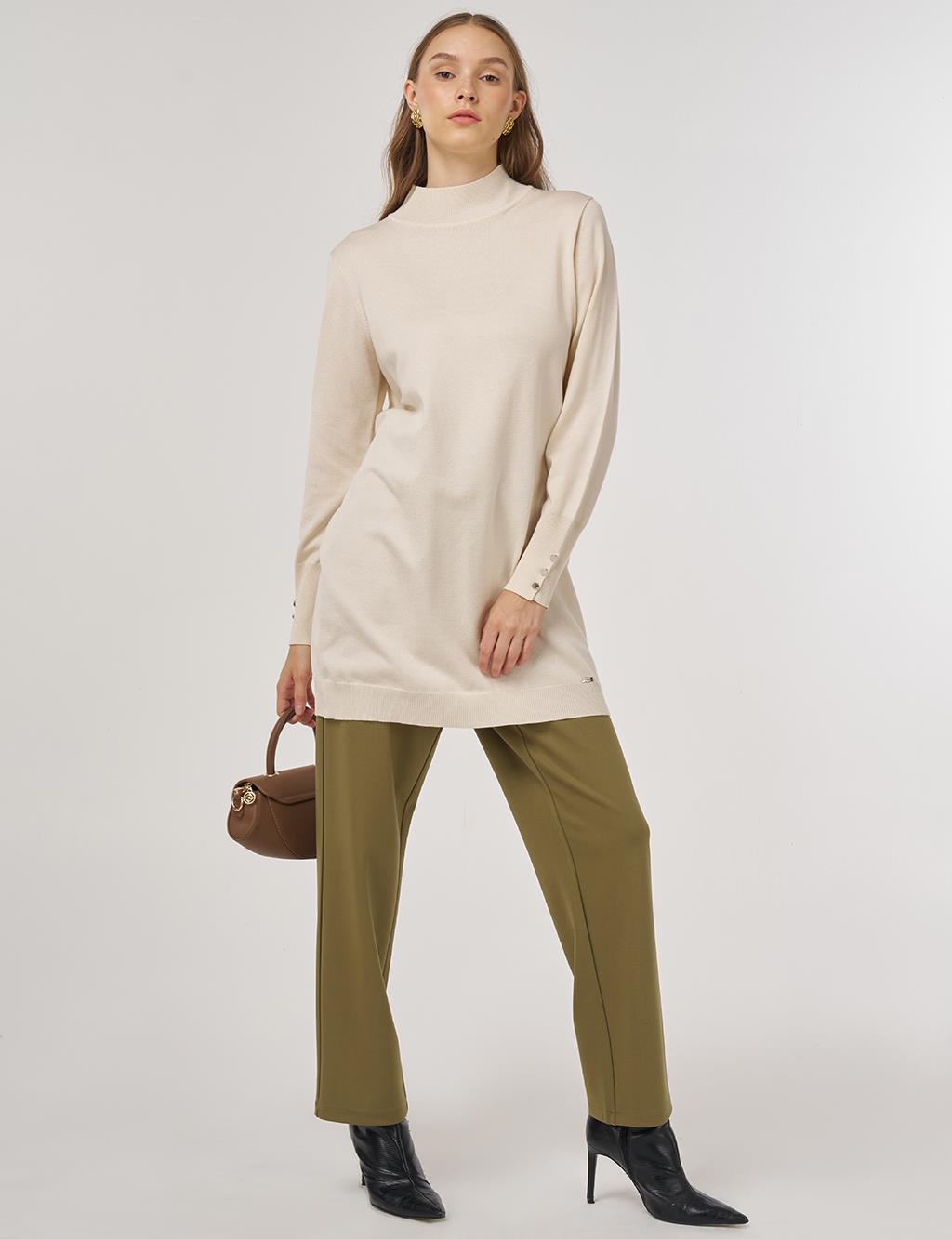 Turtleneck Basic Knit Tunic Cream