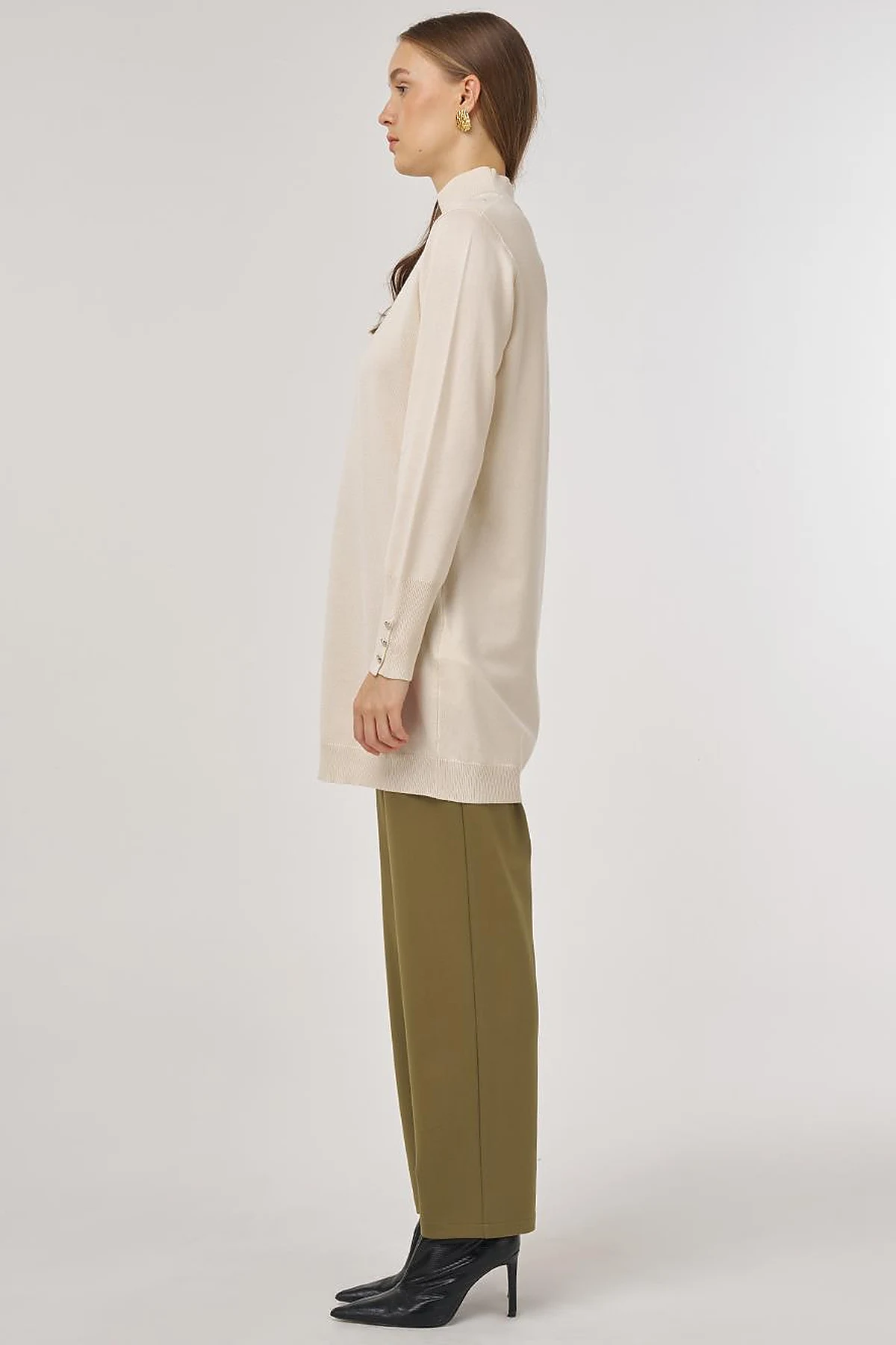 Turtleneck Basic Viscose Knit Tunic Cream