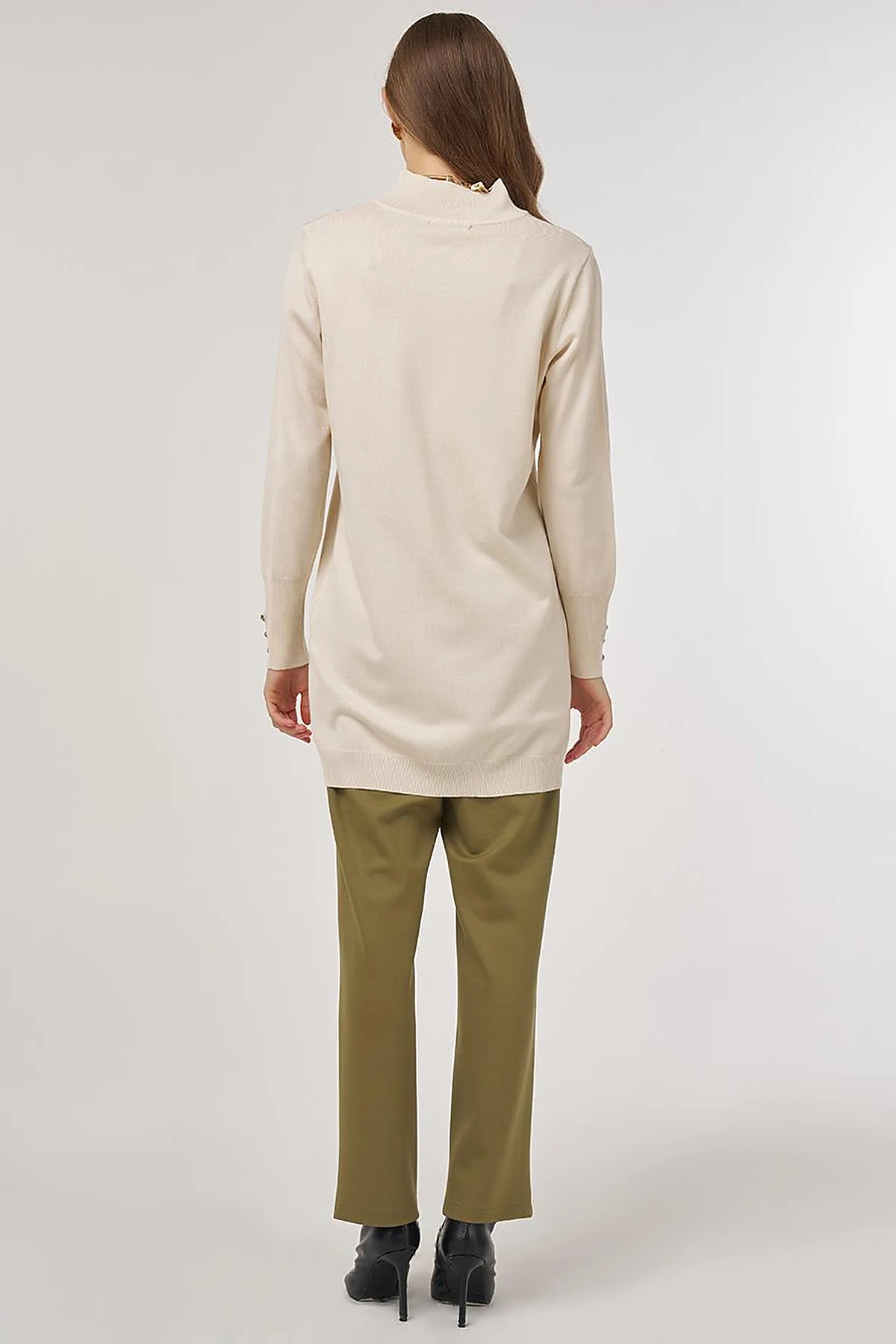 Turtleneck Basic Viscose Knit Tunic Cream