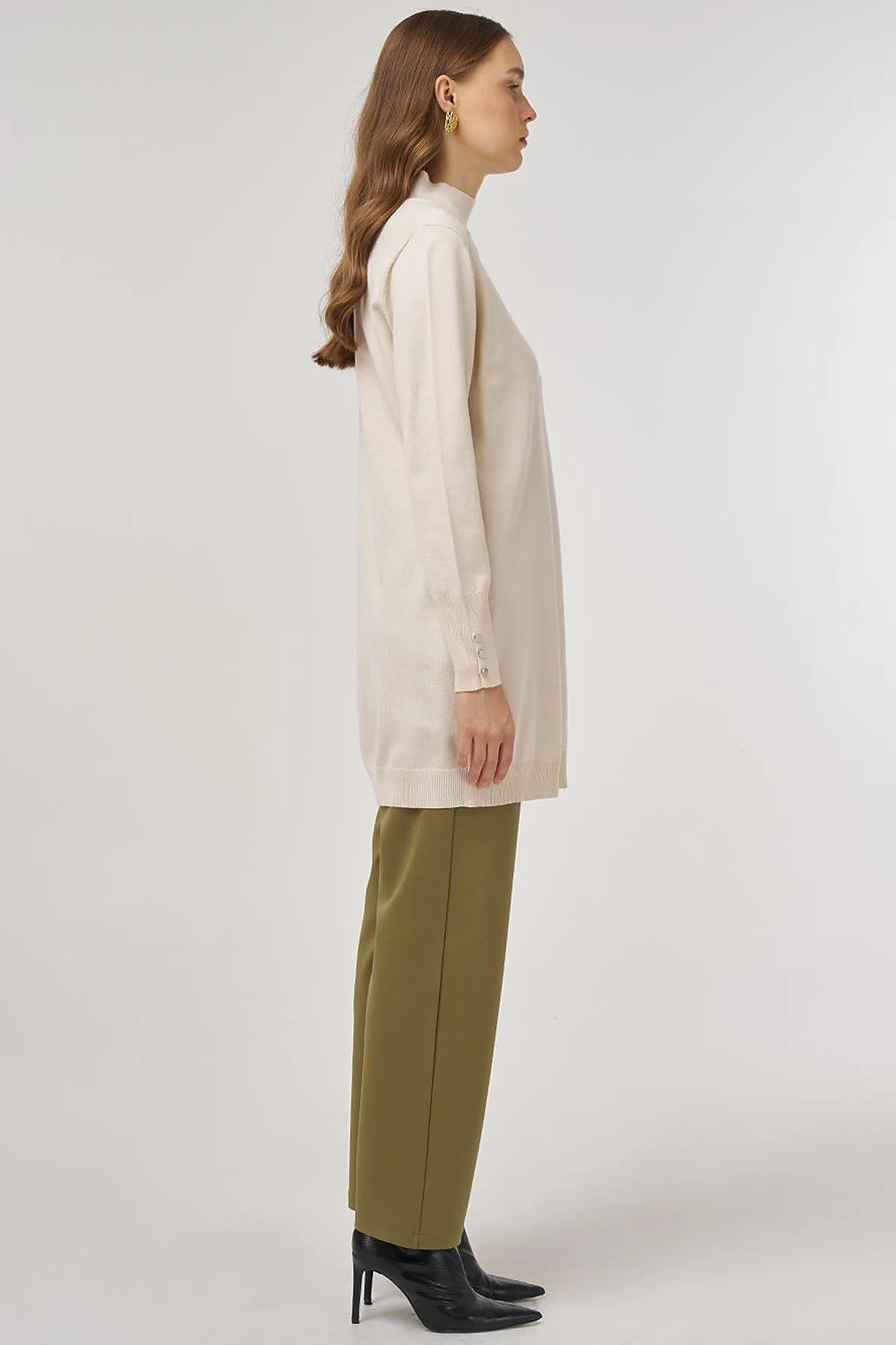 Turtleneck Basic Viscose Knit Tunic Cream