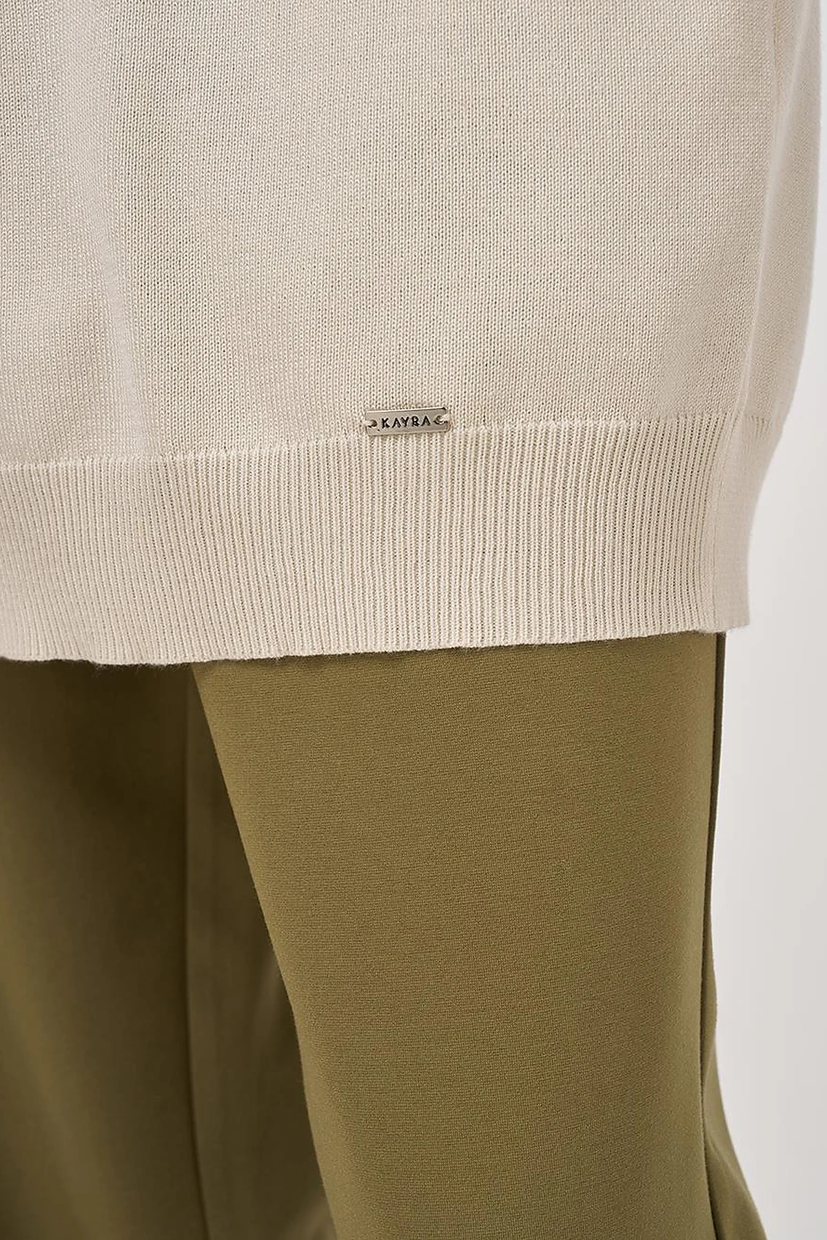 Turtleneck Basic Viscose Knit Tunic Cream