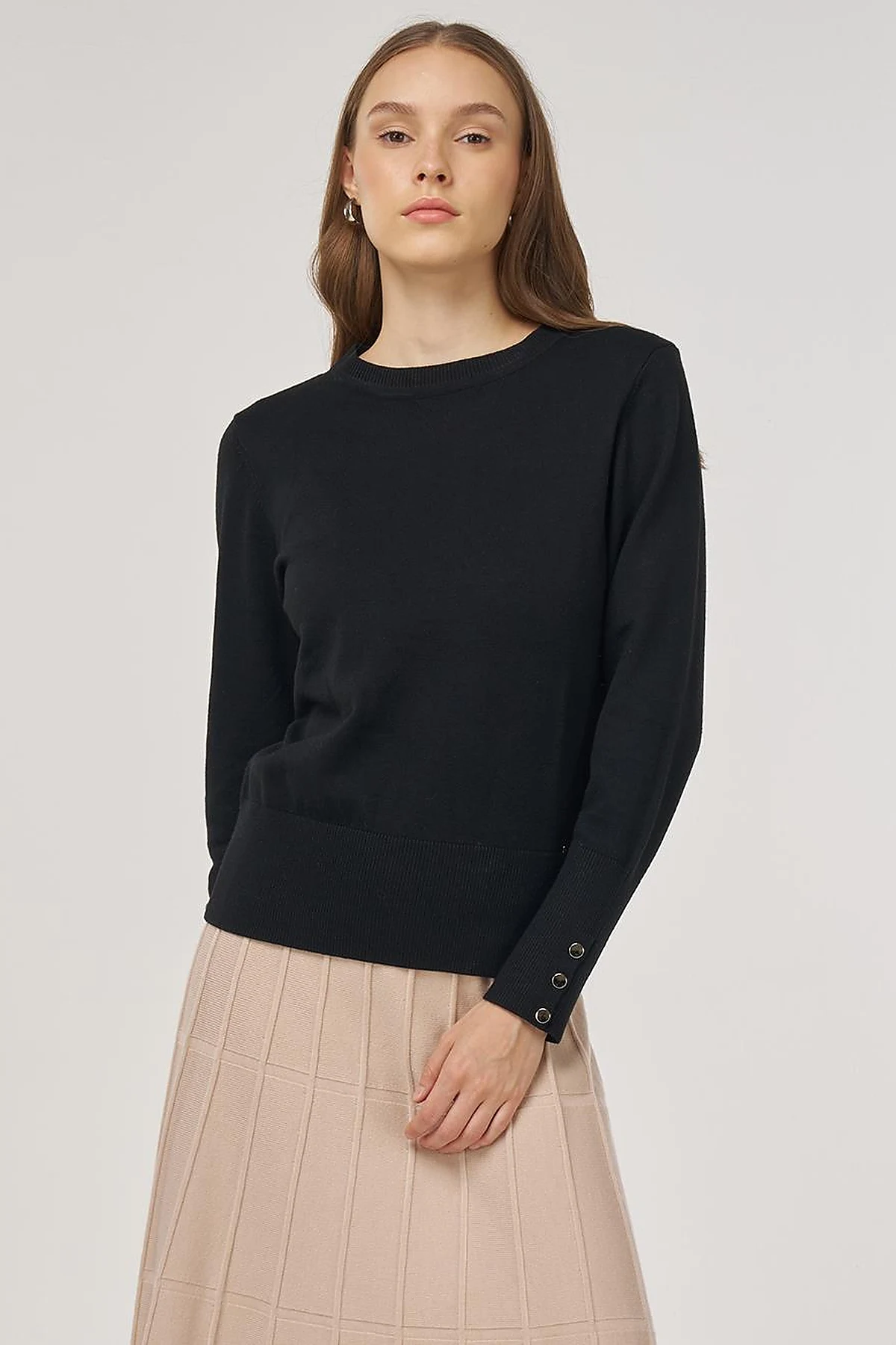 Button-Detail Wool Knit Sweater Black