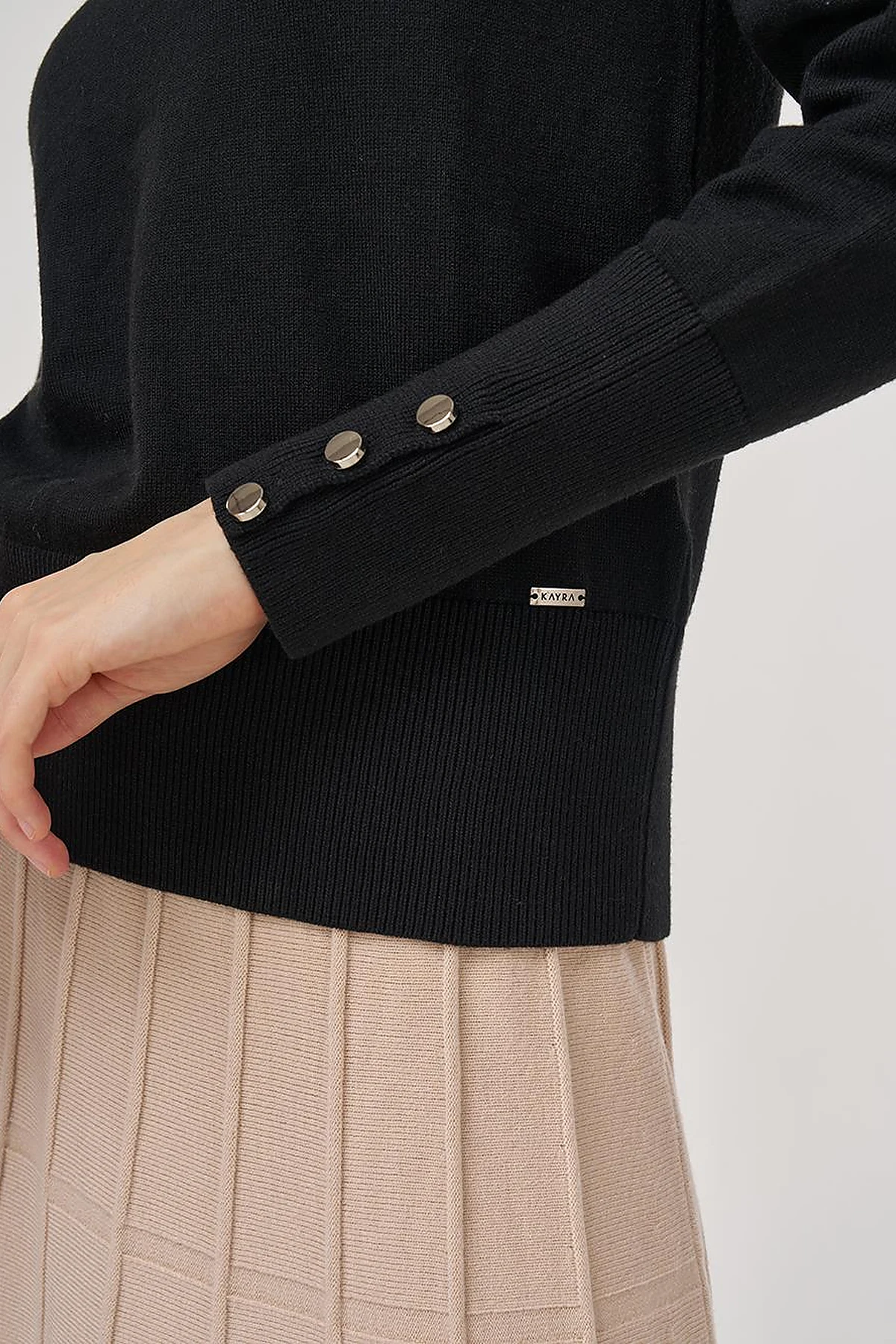 Button-Detail Wool Knit Sweater Black