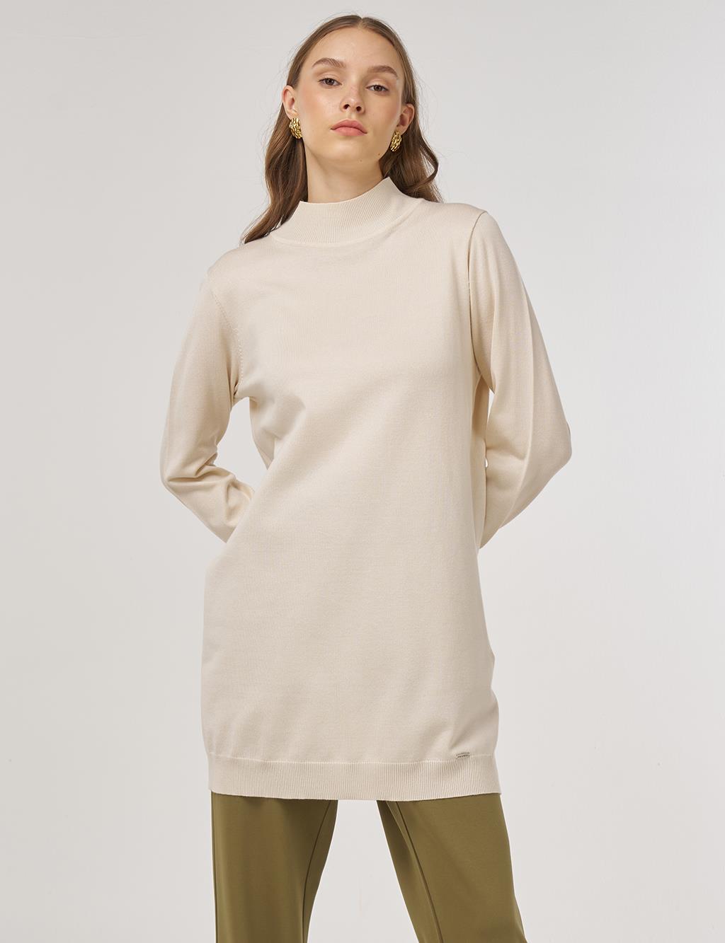 Turtleneck Basic Knit Tunic Cream