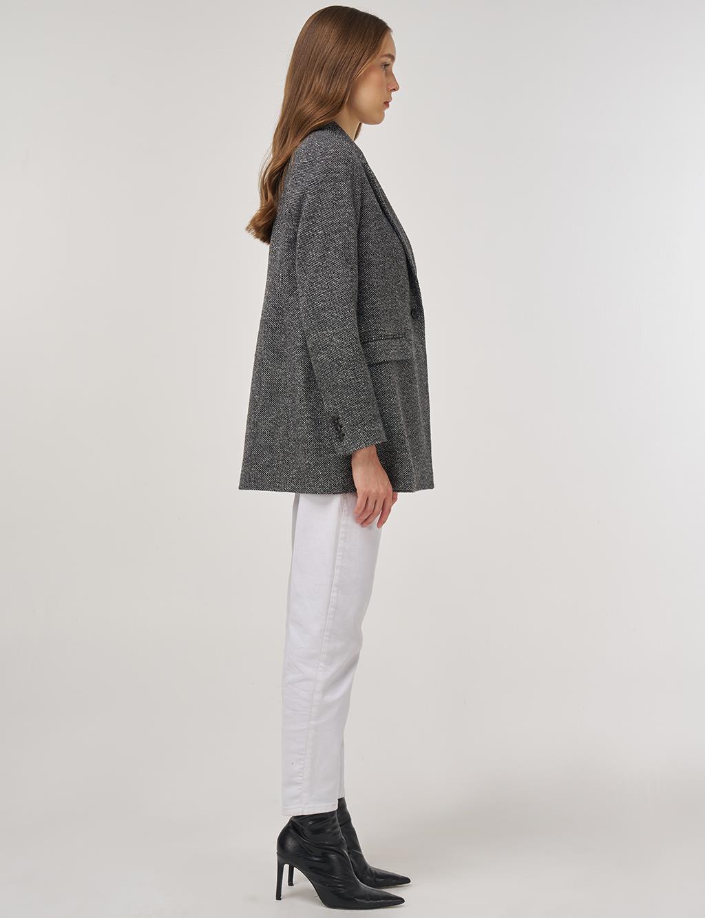Single-Button Blazer Jacket in Black