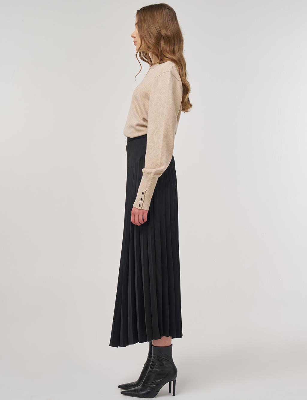 Pleated Satin Skirt Black