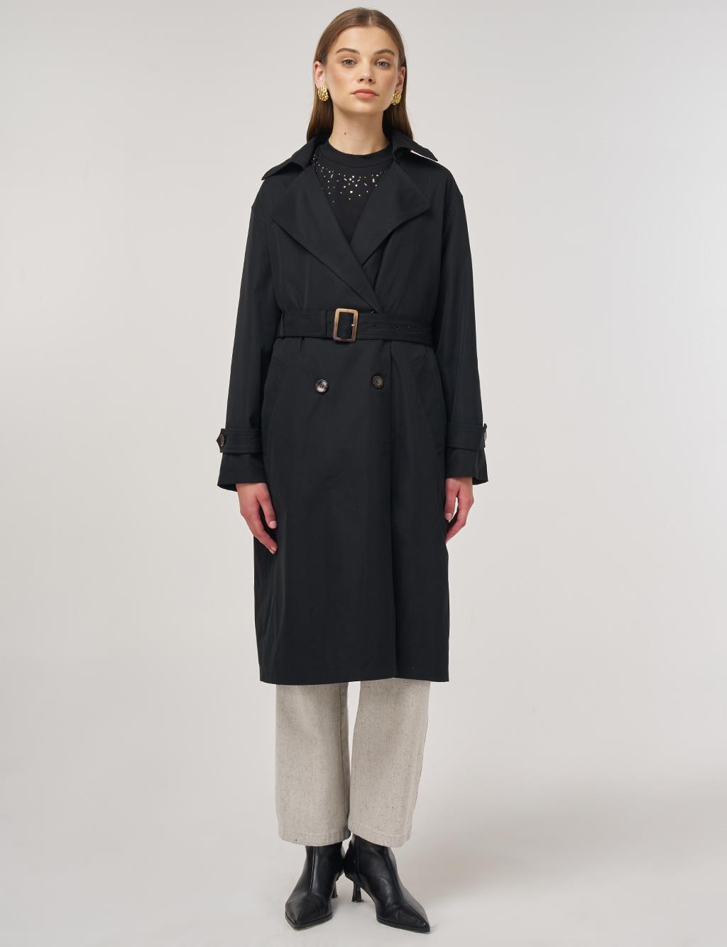 Men's Collar Trench Coat Black