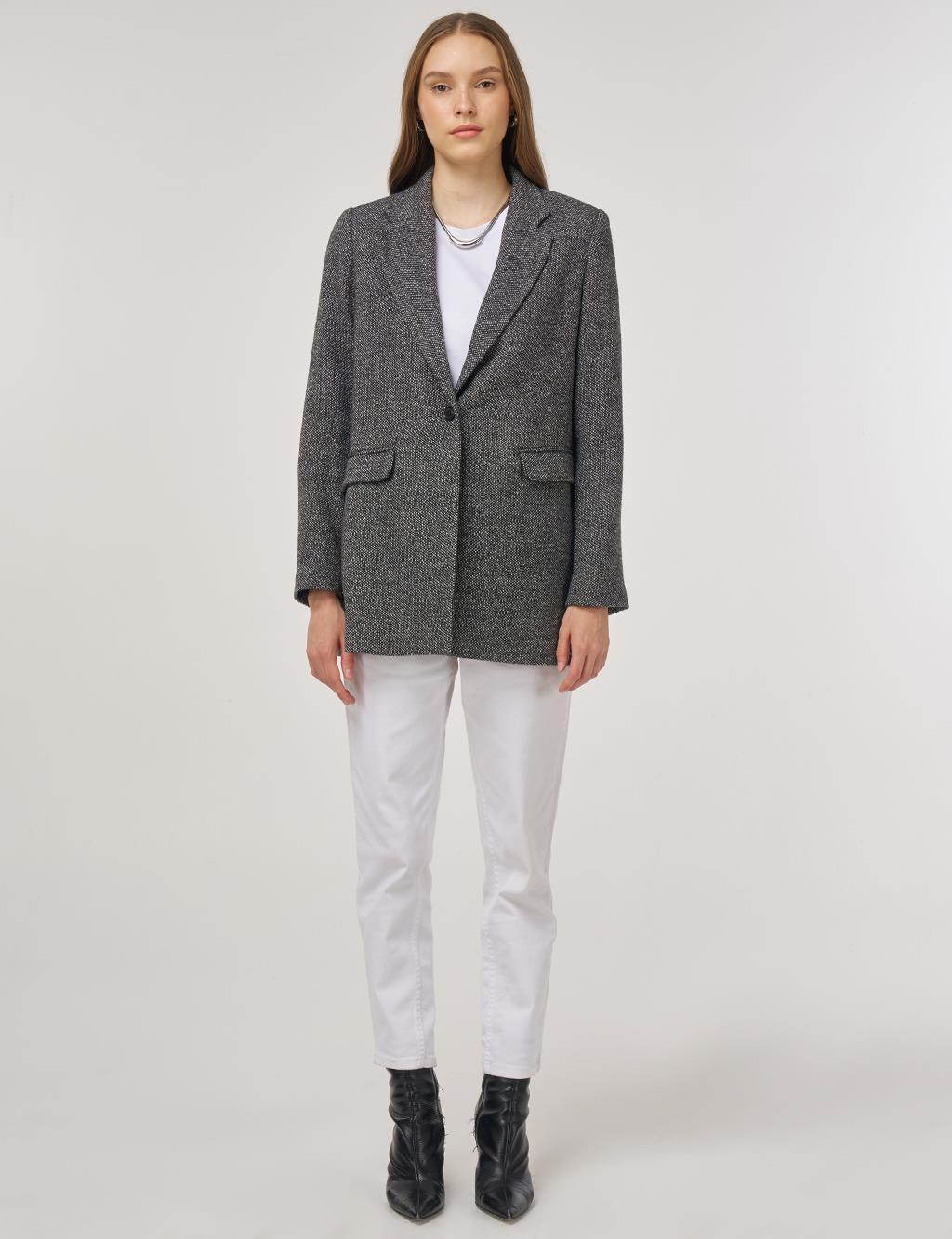 Single-Button Blazer Jacket in Black