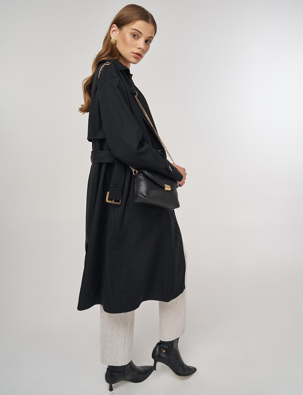 Men's Collar Trench Coat Black