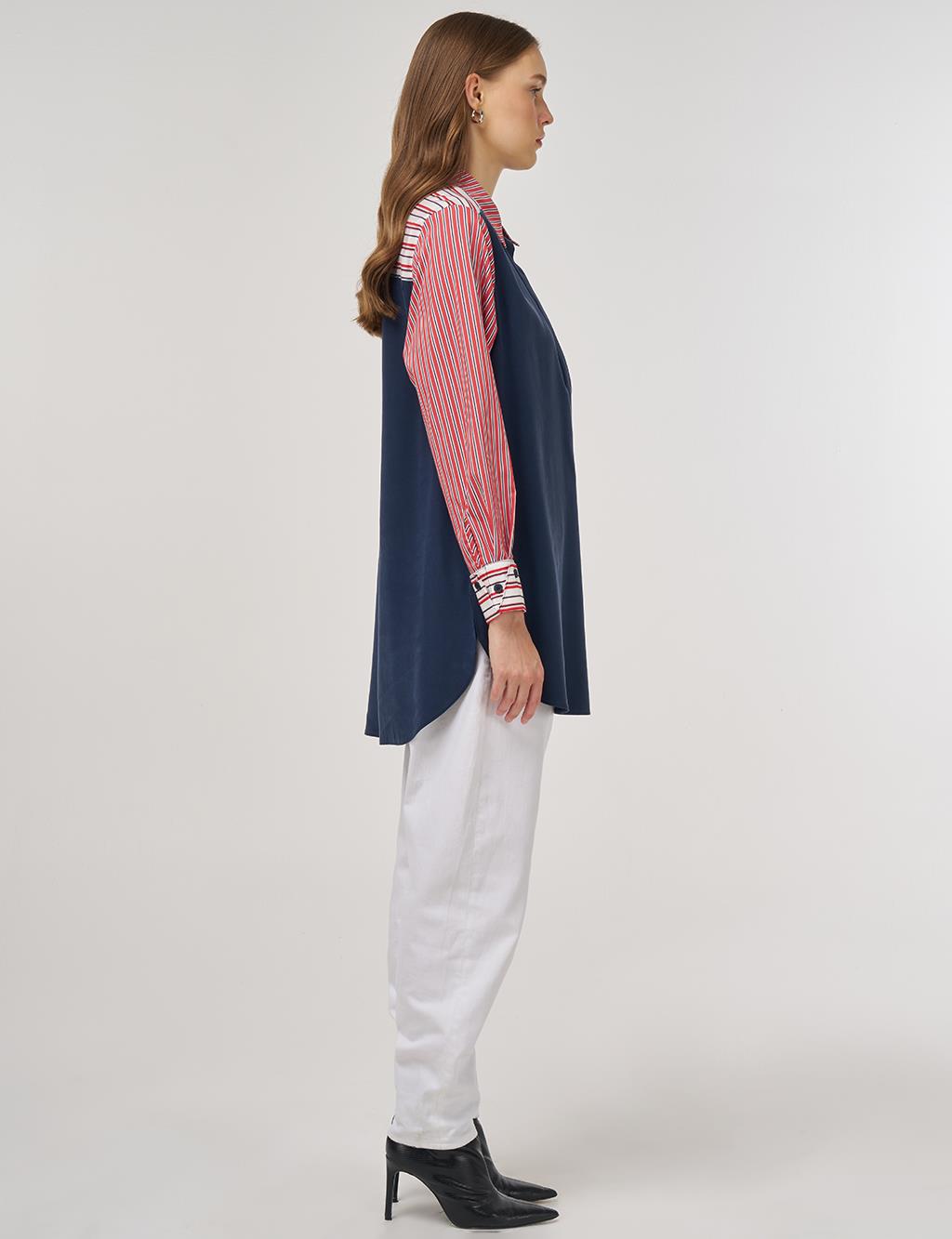 Contrast-Panel Rayon Sweatshirt Dark Navy