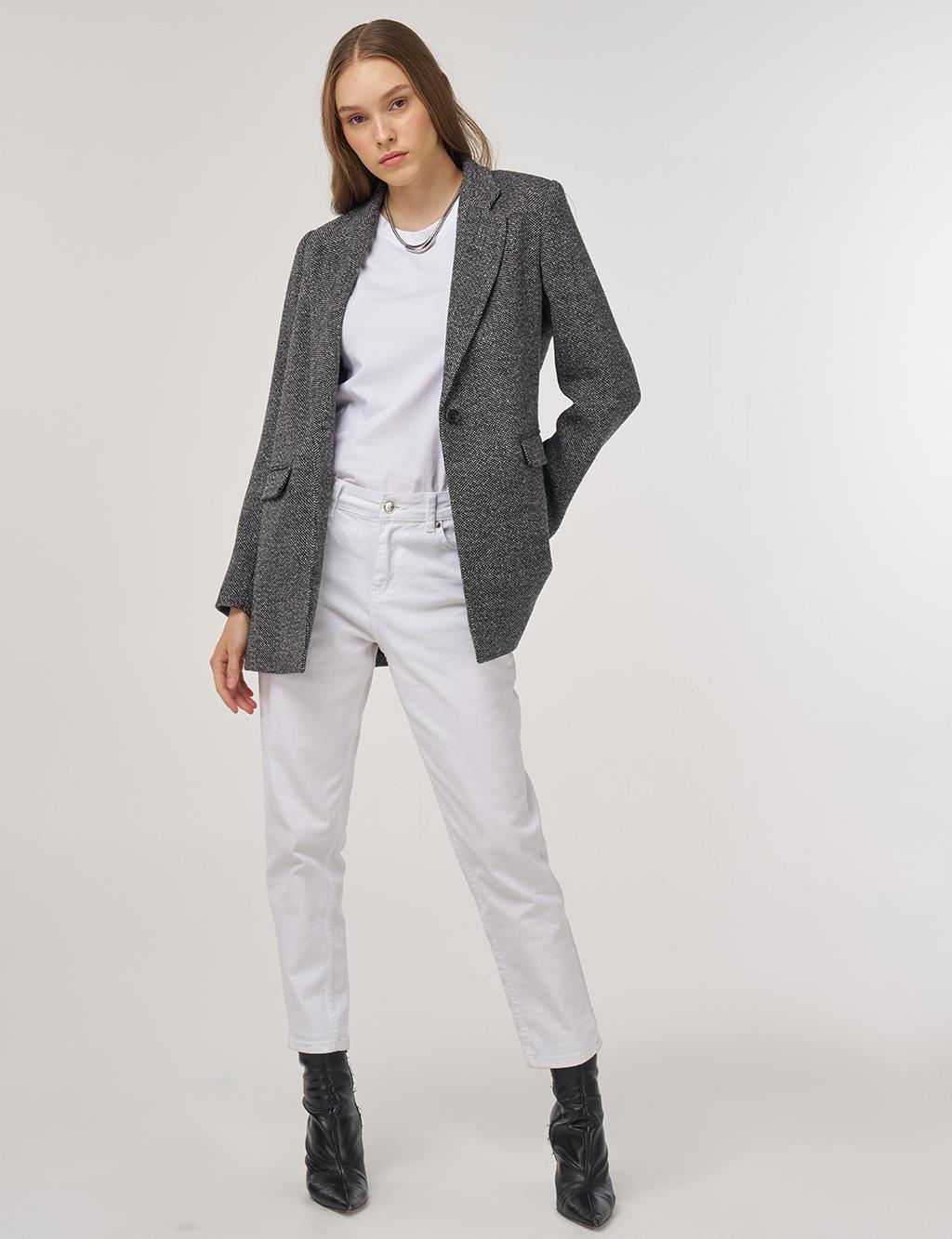 Single-Button Blazer Jacket in Black