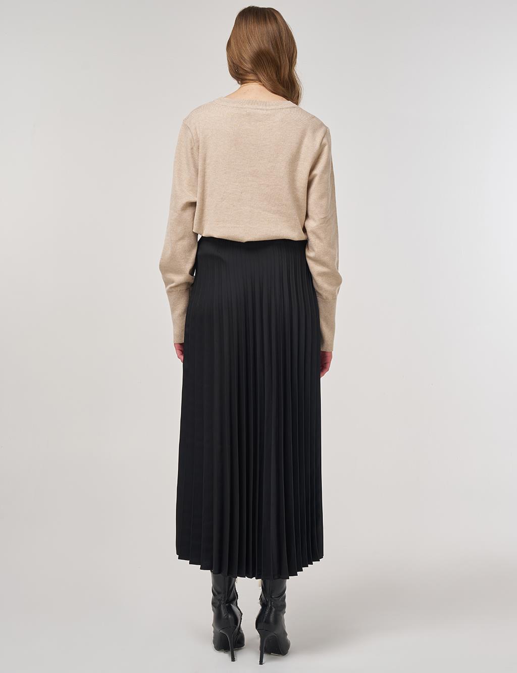 Pleated Satin Skirt Black