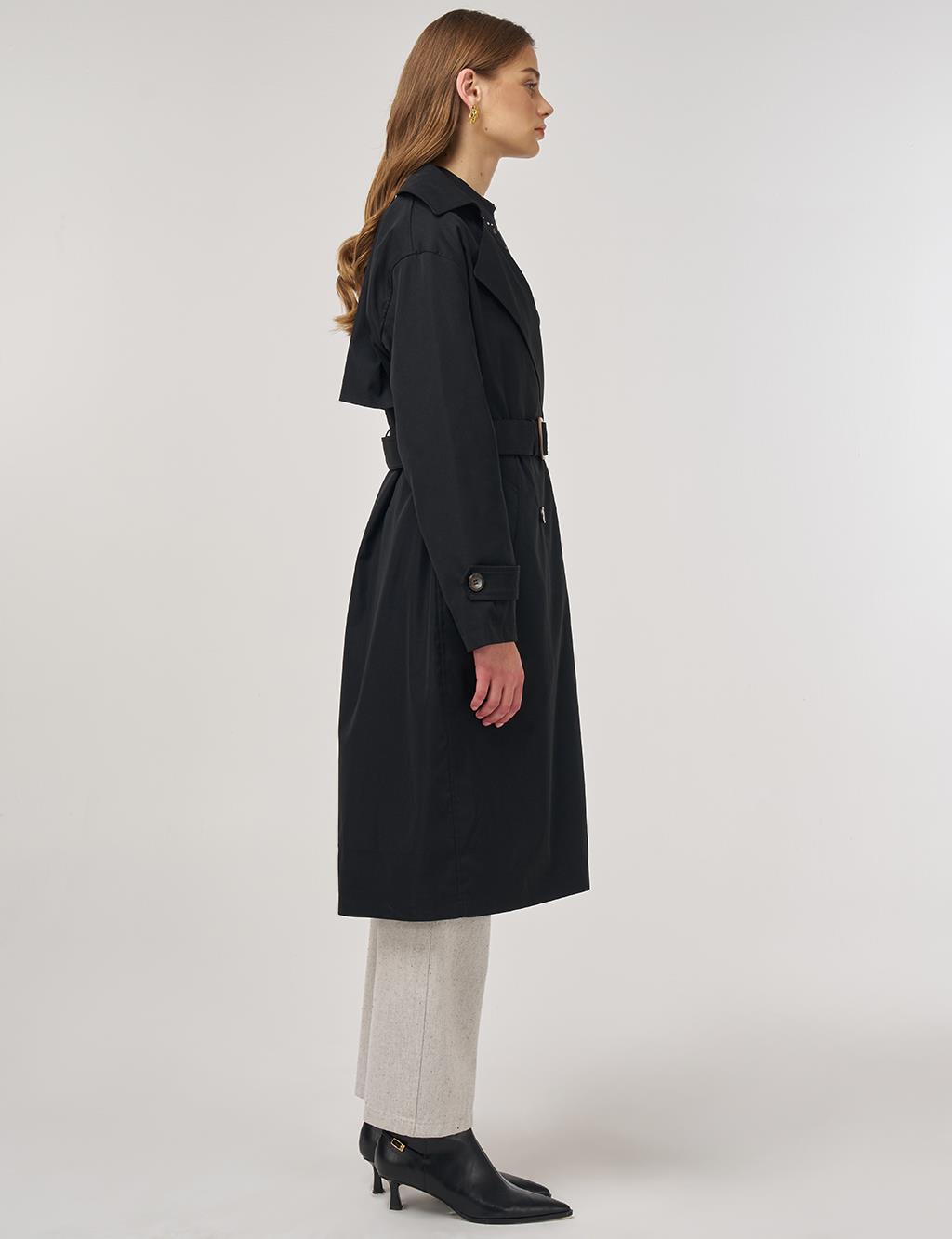 Men's Collar Trench Coat Black