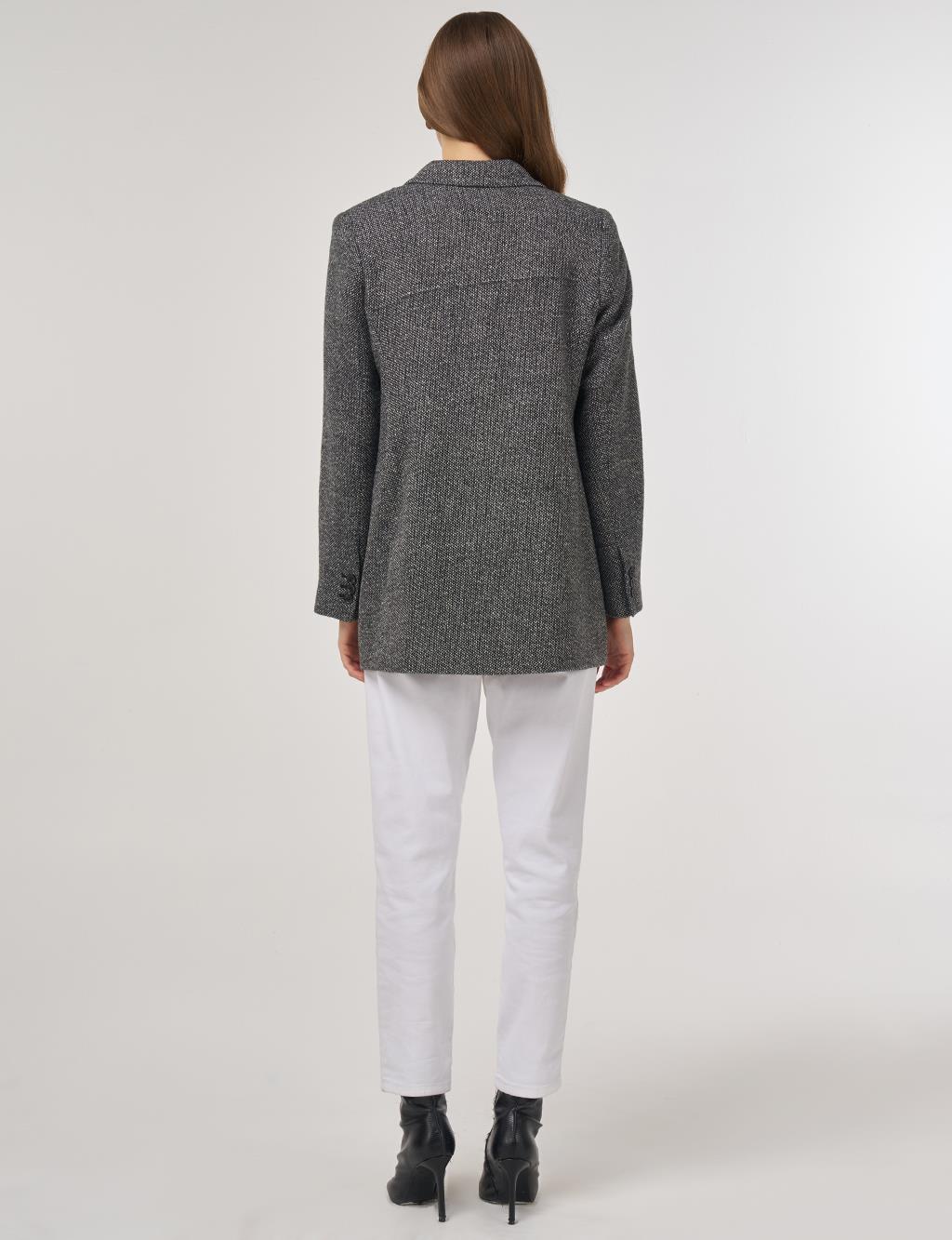 Single-Button Blazer Jacket in Black