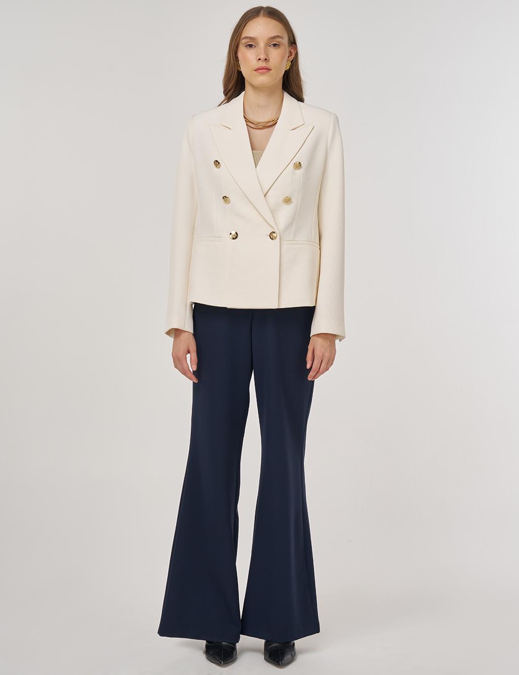 Gold Buttoned Blazer Jacket in Cream
