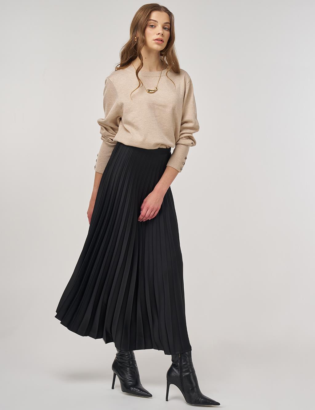 Pleated Satin Skirt Black
