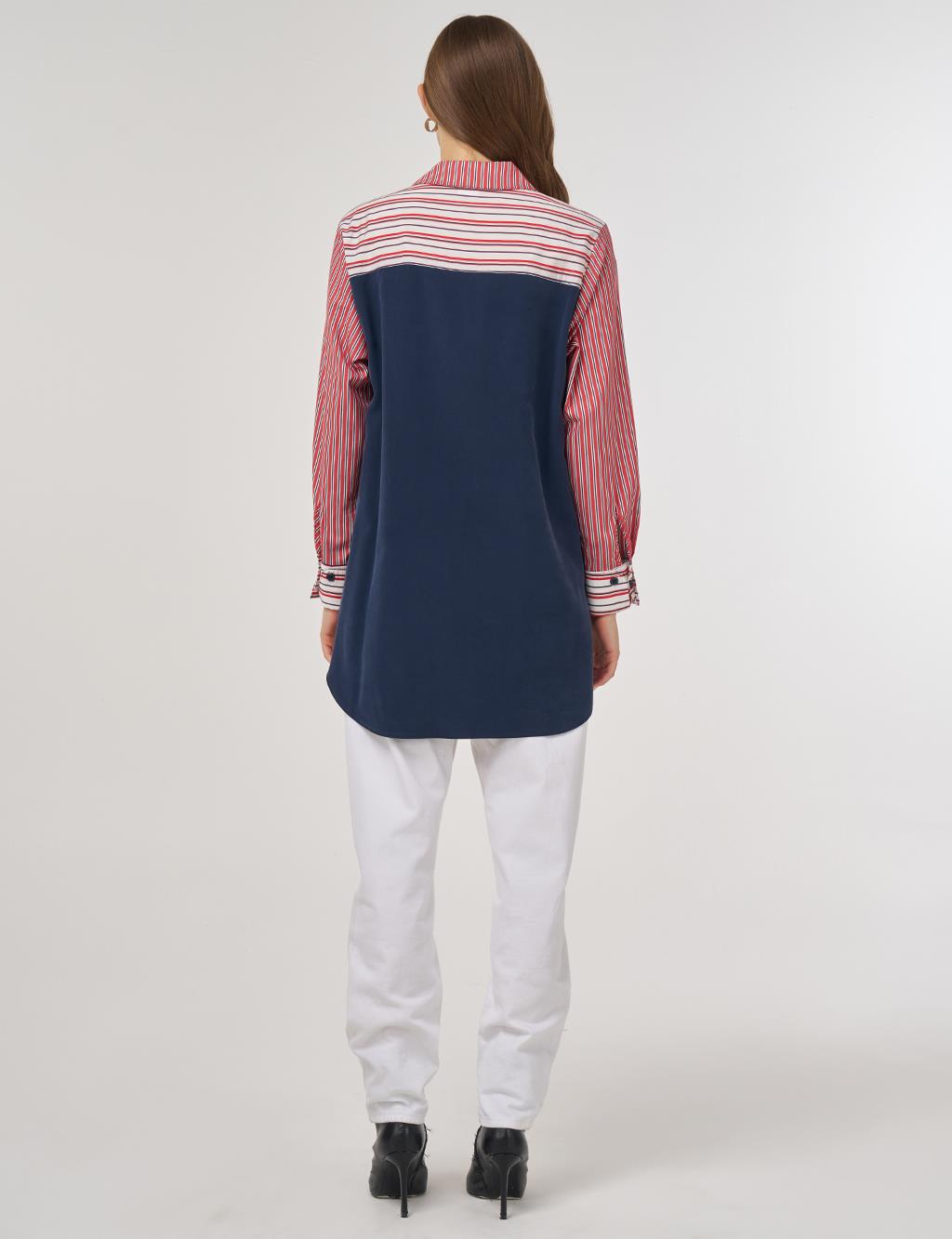 Contrast-Panel Rayon Sweatshirt Dark Navy