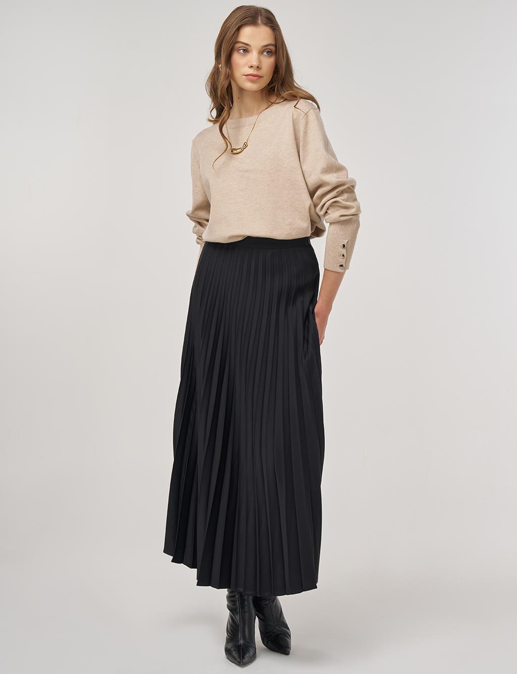Pleated Satin Skirt Black