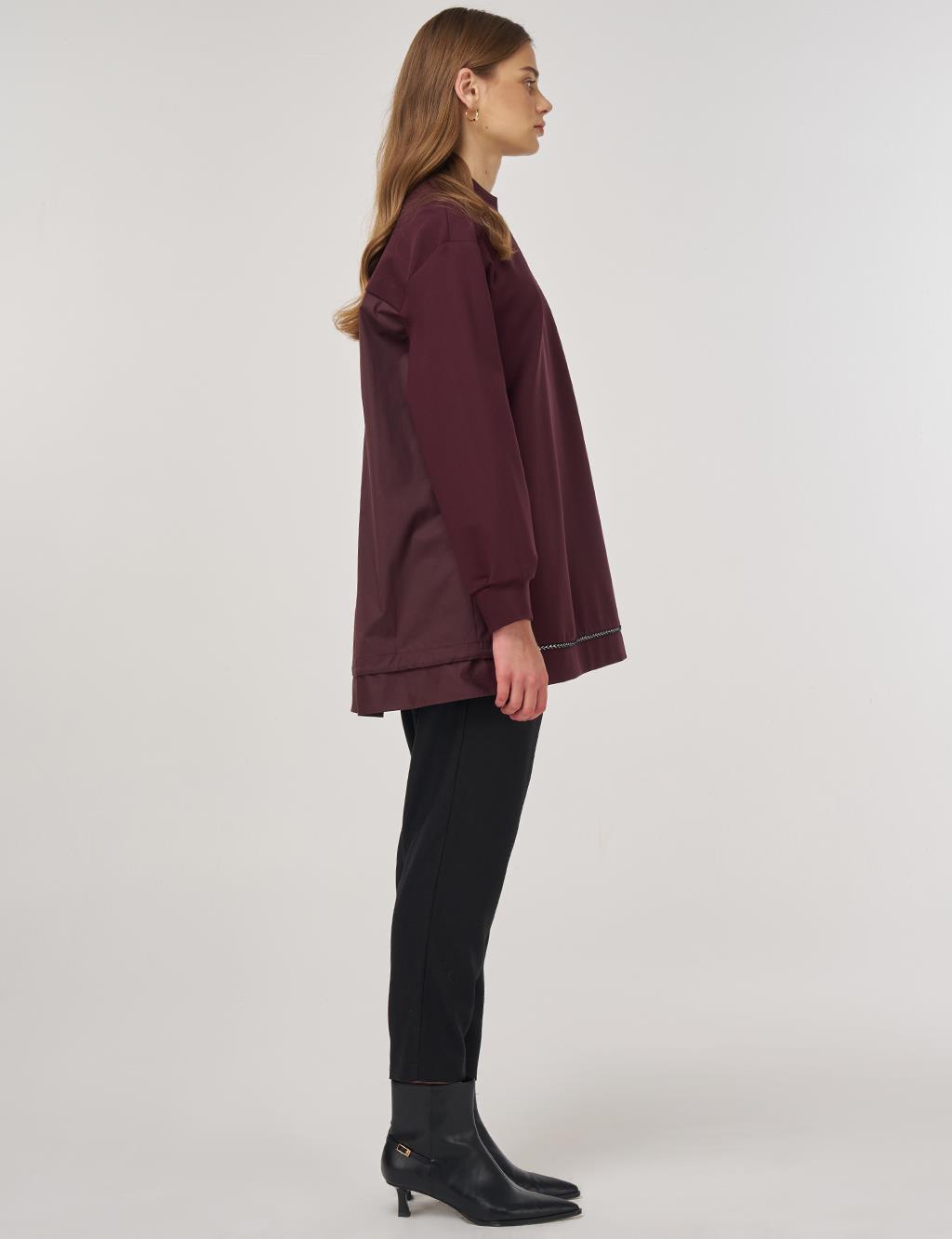 Embossed Detail Sweatshirt Dark Burgundy 