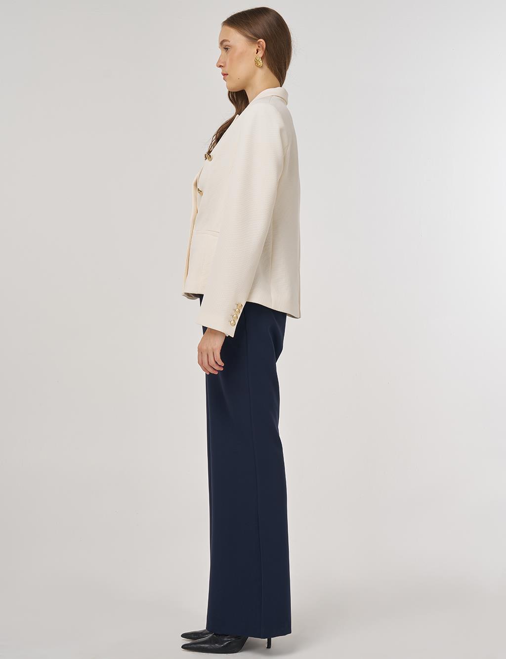Gold Buttoned Blazer Jacket in Cream