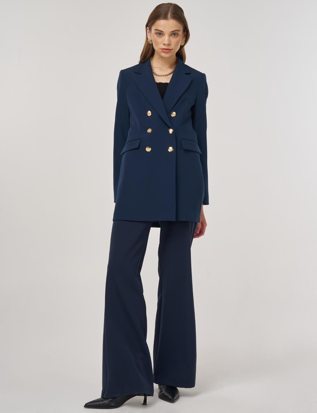 Button Detail Blazer Jacket in Dark Navy