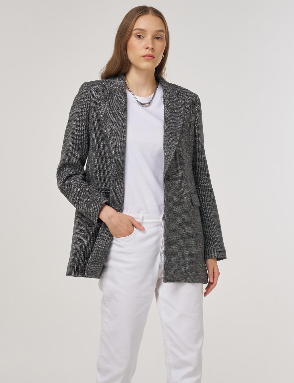 Single-Button Blazer Jacket in Black